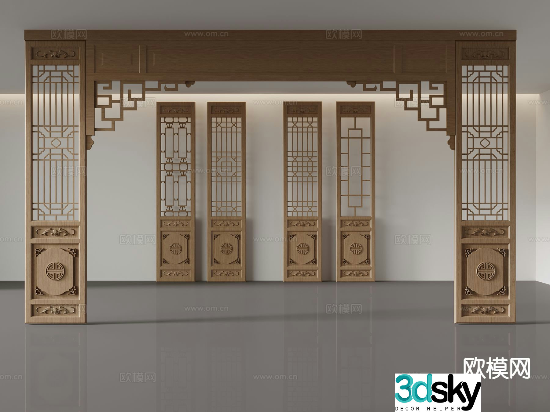 Chinese style pass lattice window door hole 3D model