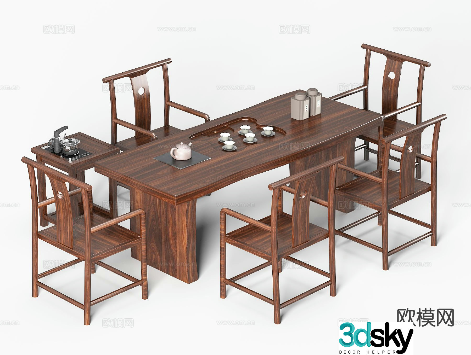 New Chinese tea table and chairs 3d model