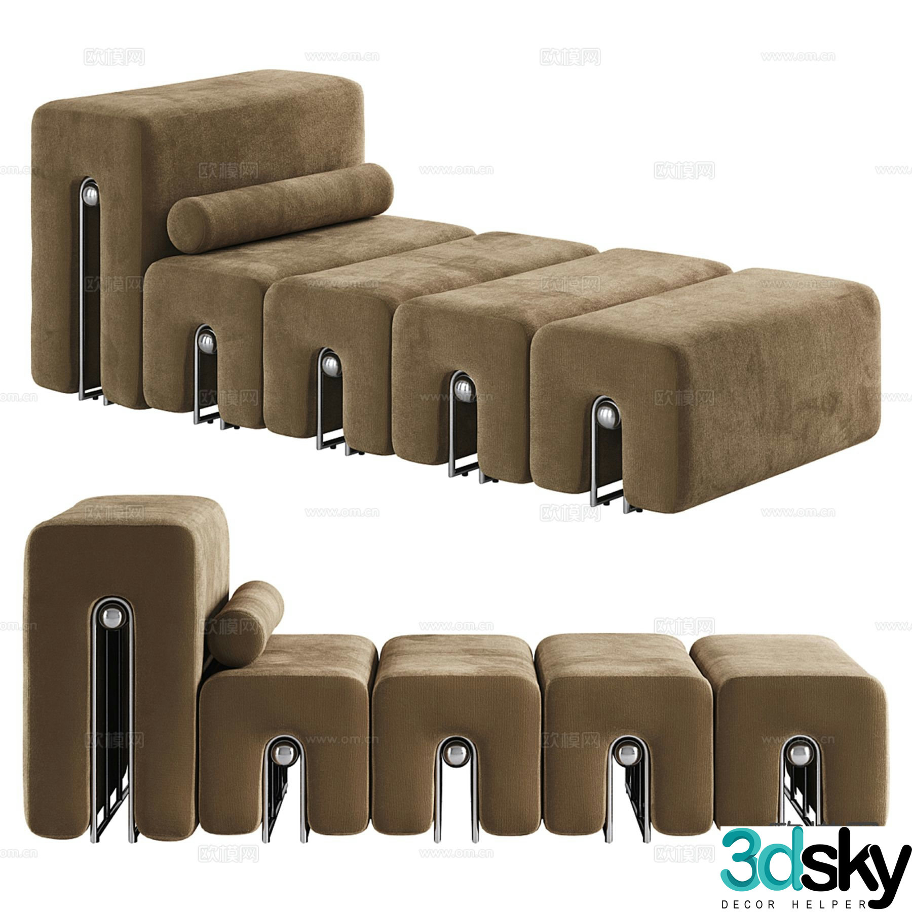 Minotti Italian sofa stool 3d model