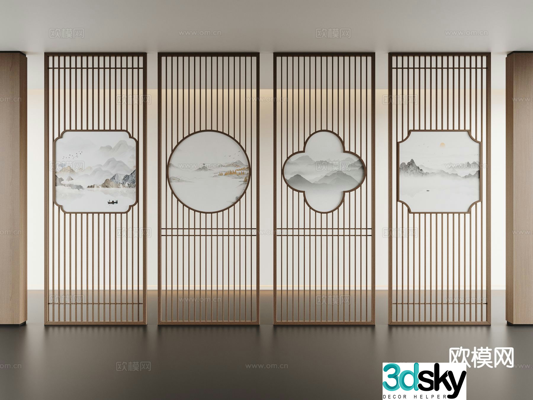 New Chinese-style screen partition 3D model