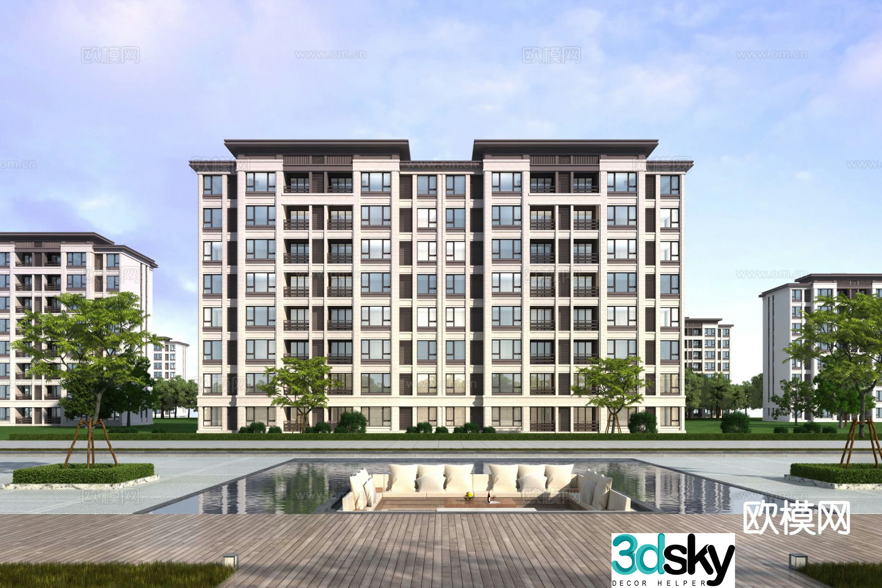 New Chinese style residential building exterior 3D model