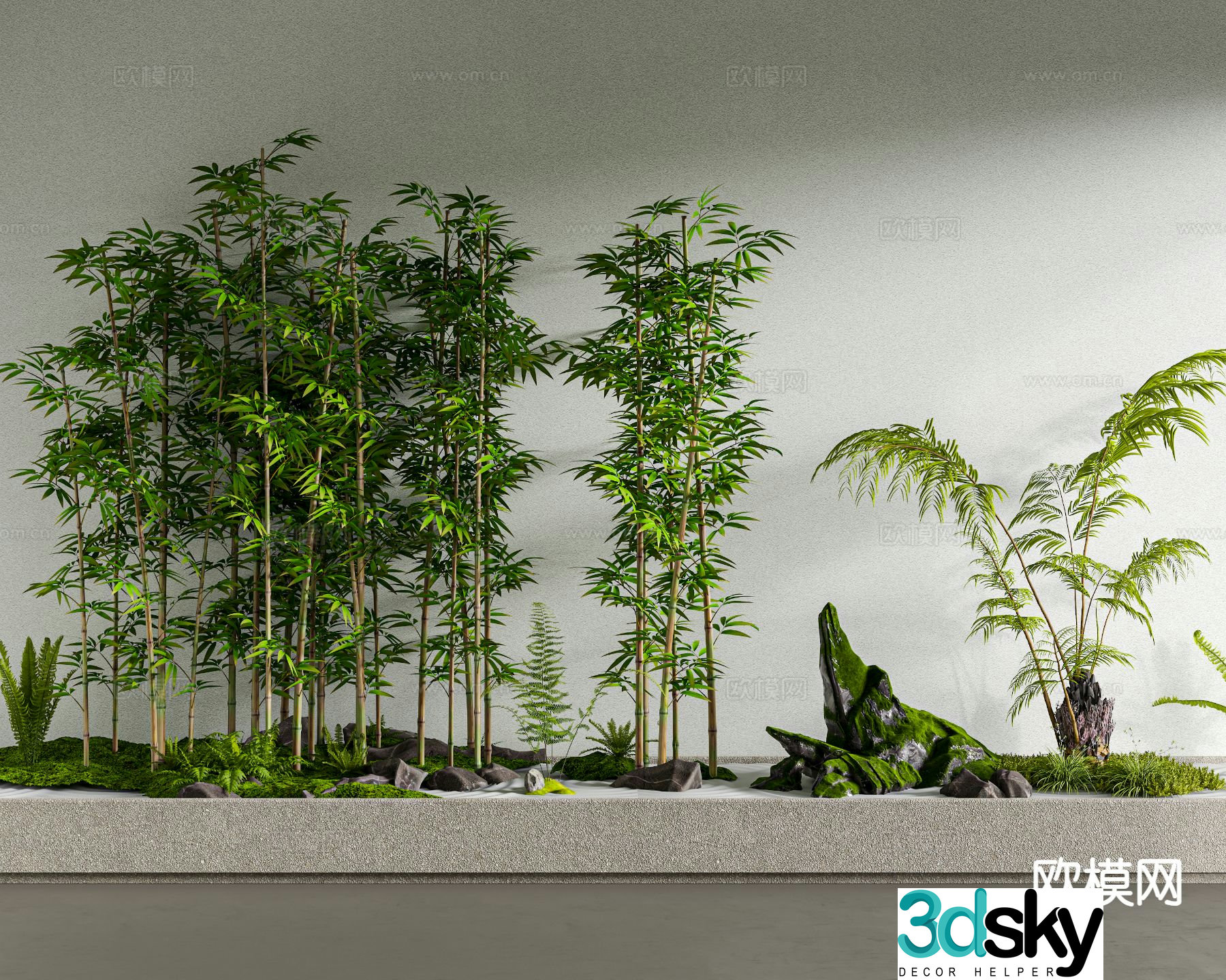 Courtyard bamboo landscape green plant landscaping 3D model