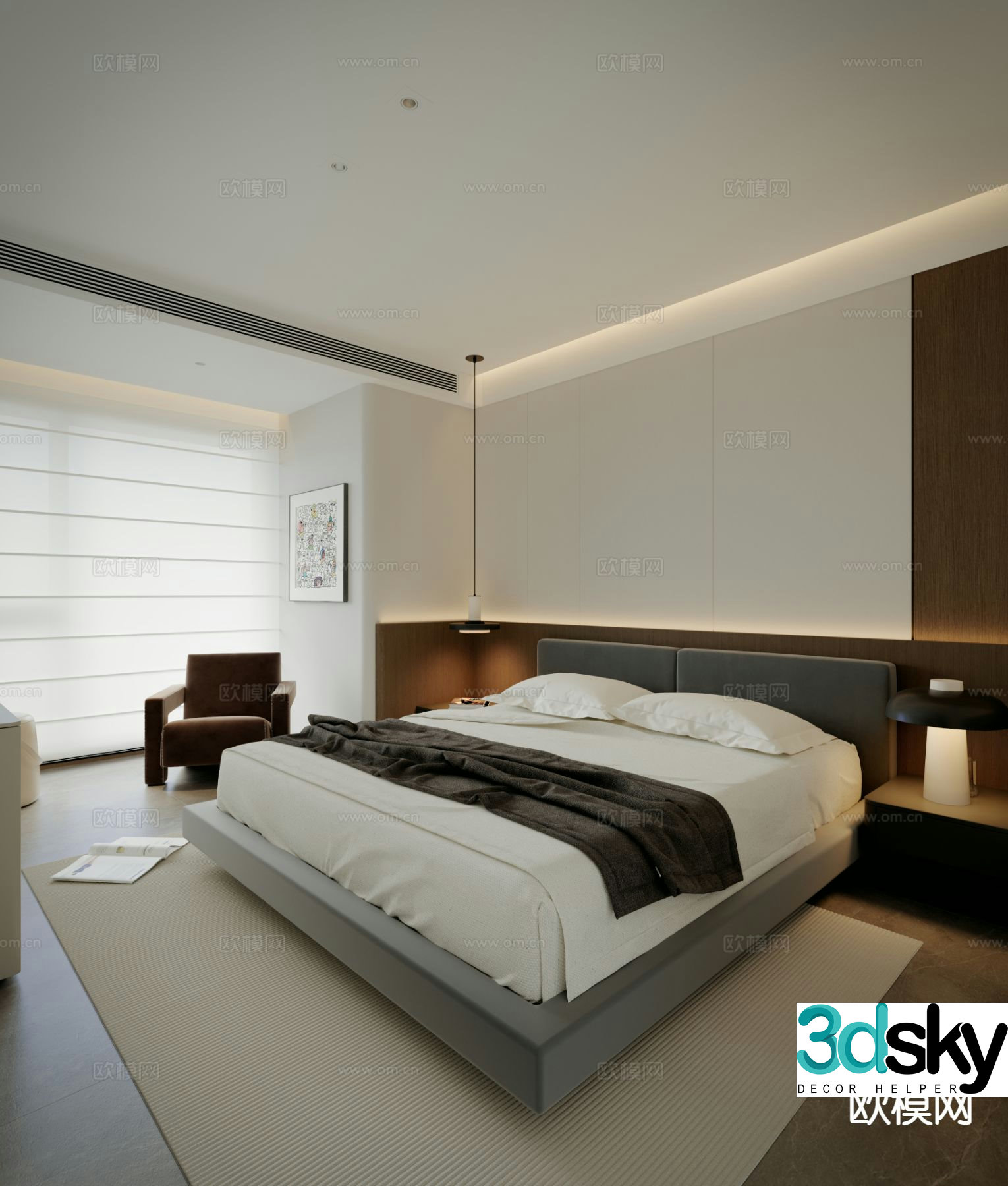 Modern double bed 3d model