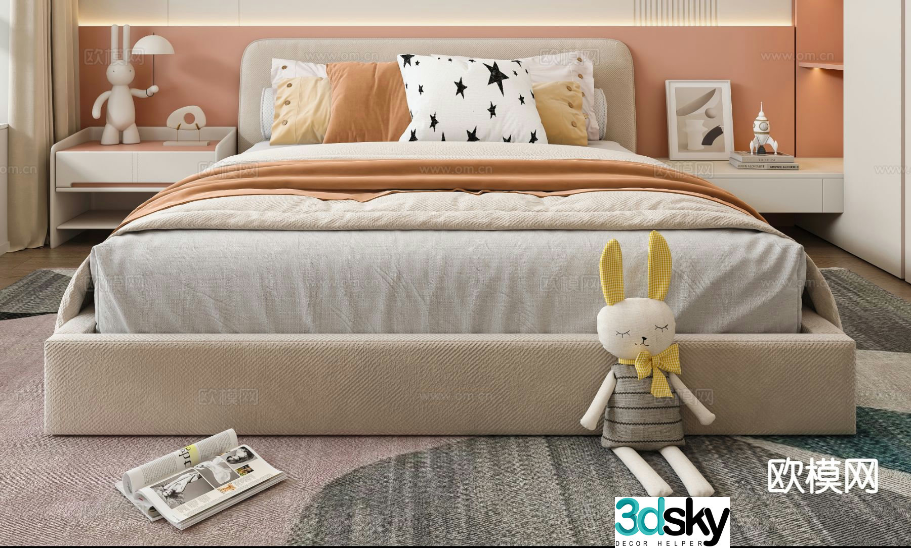 Modern double bed 3d model