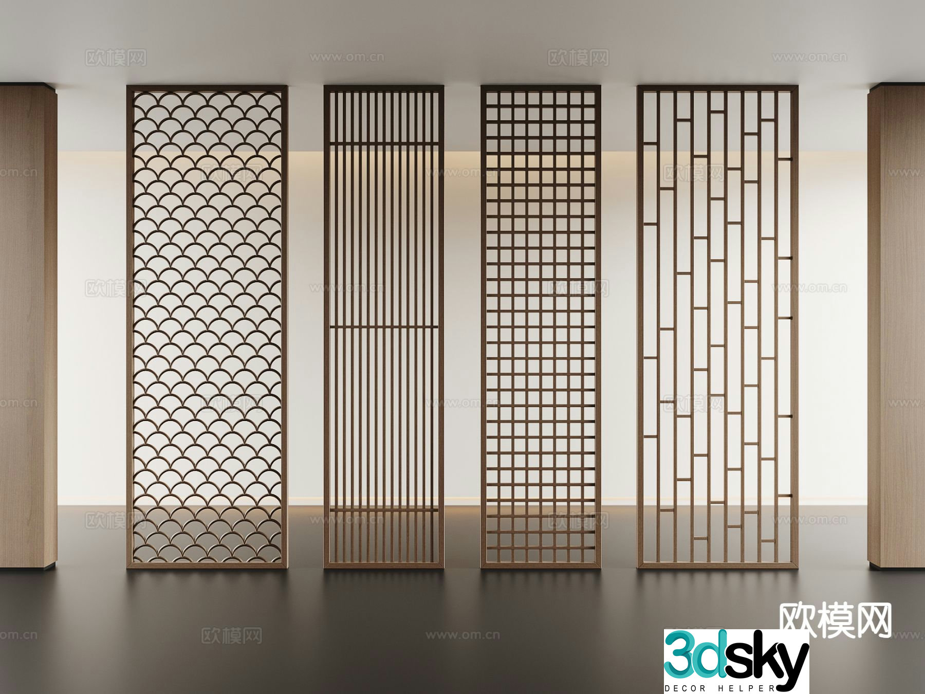 New Chinese style partition hollow partition 3d model
