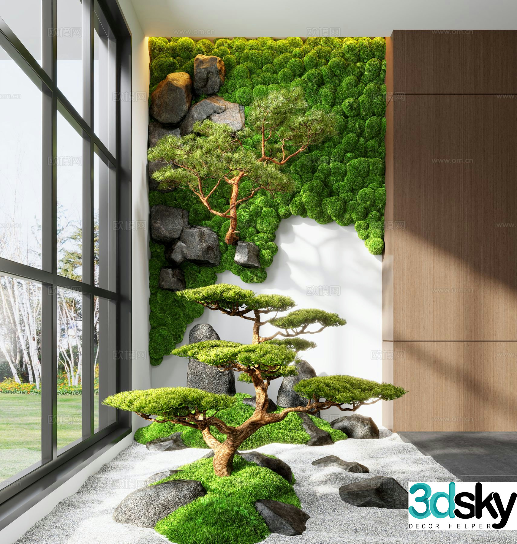 New Chinese style indoor landscape moss landscaping 3D model