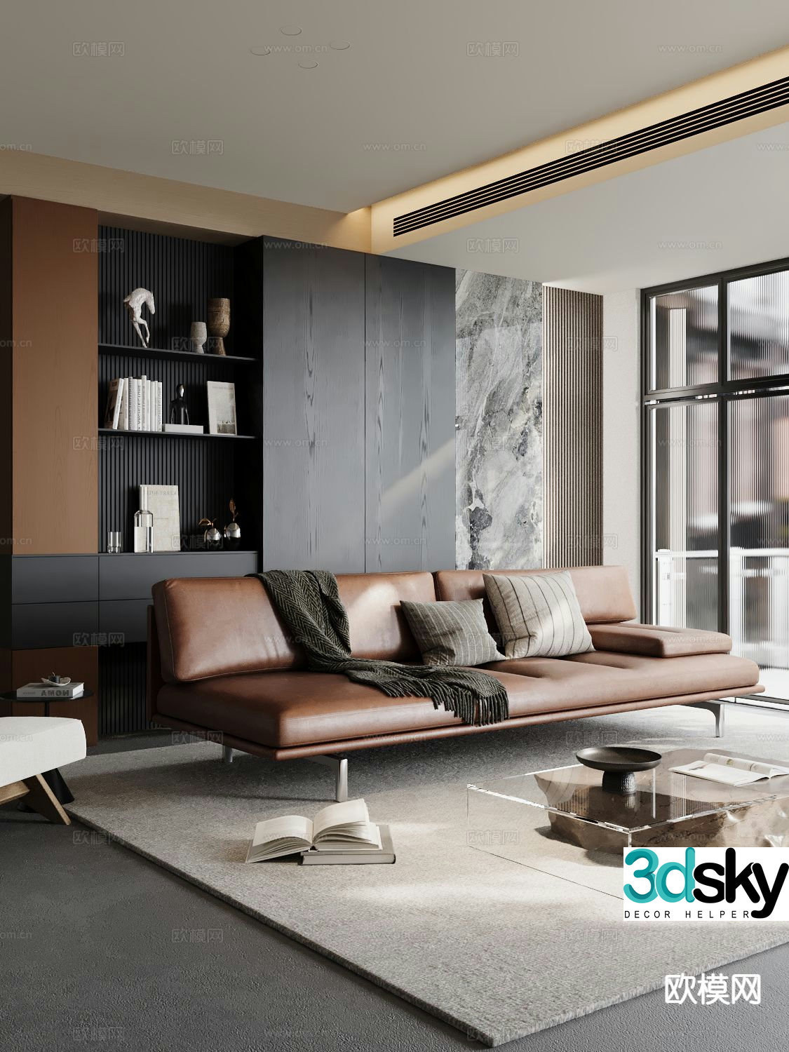 Double sofa leather sofa 3d model