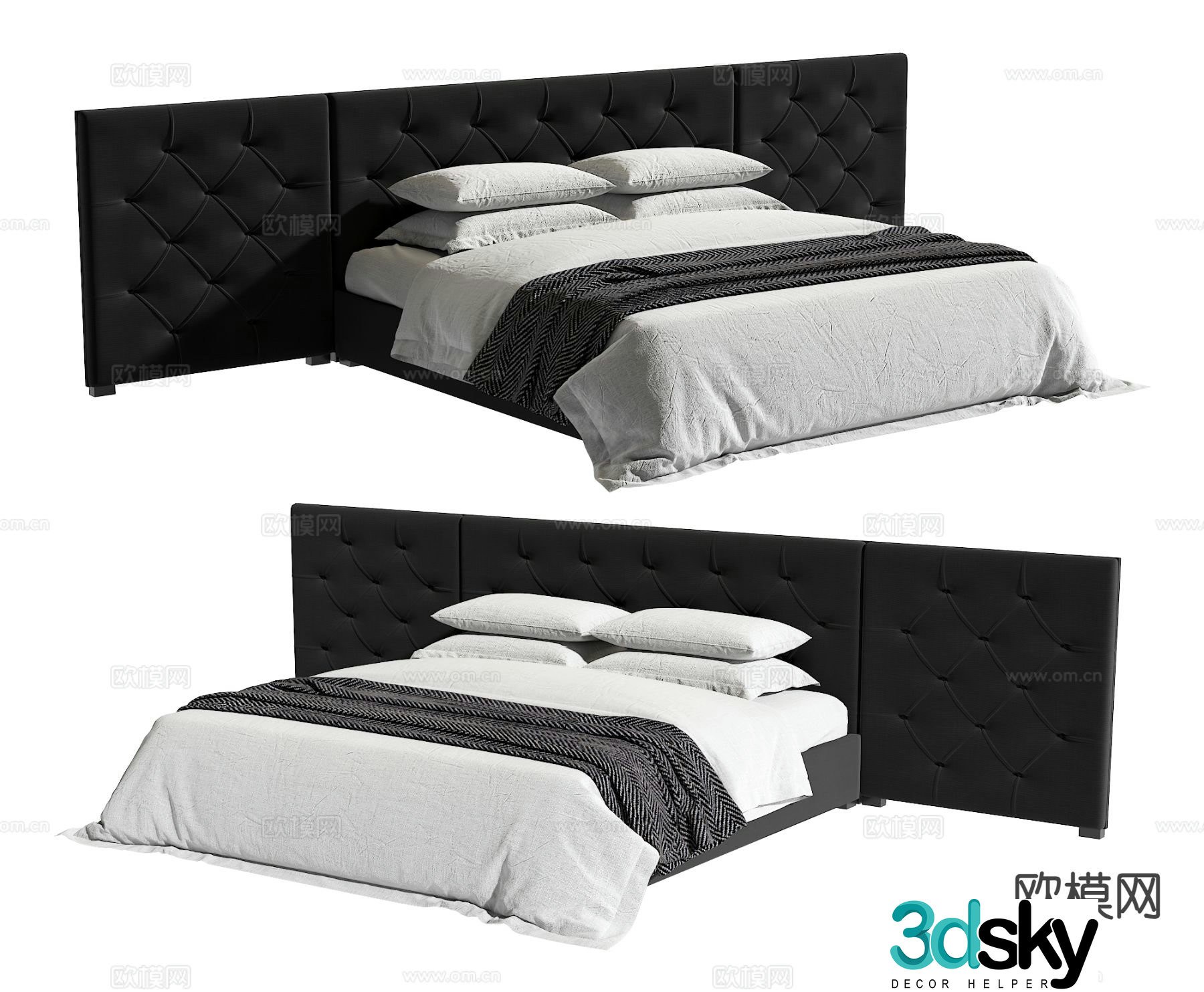 RH modern double bed 3d model
