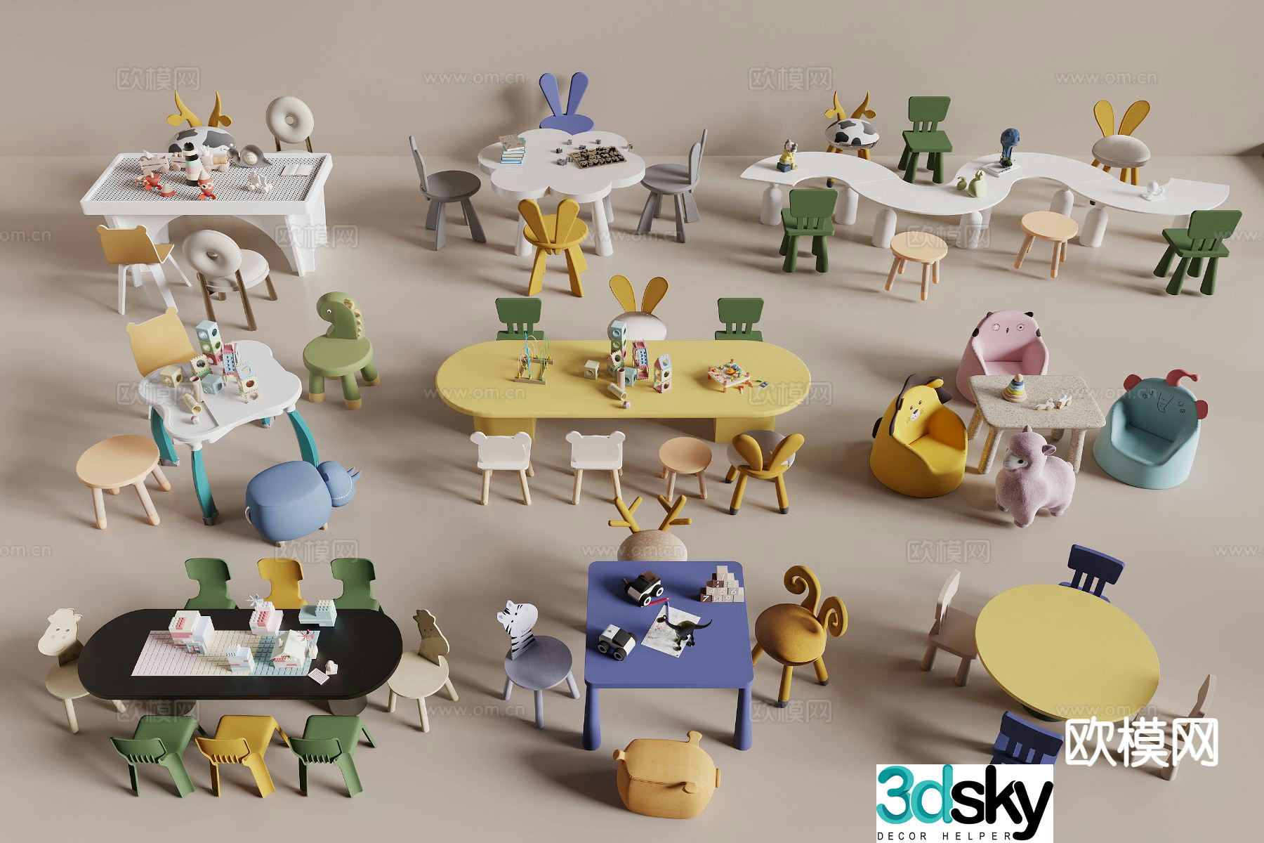 Children’s table and chair building block toy table and chair 3d model