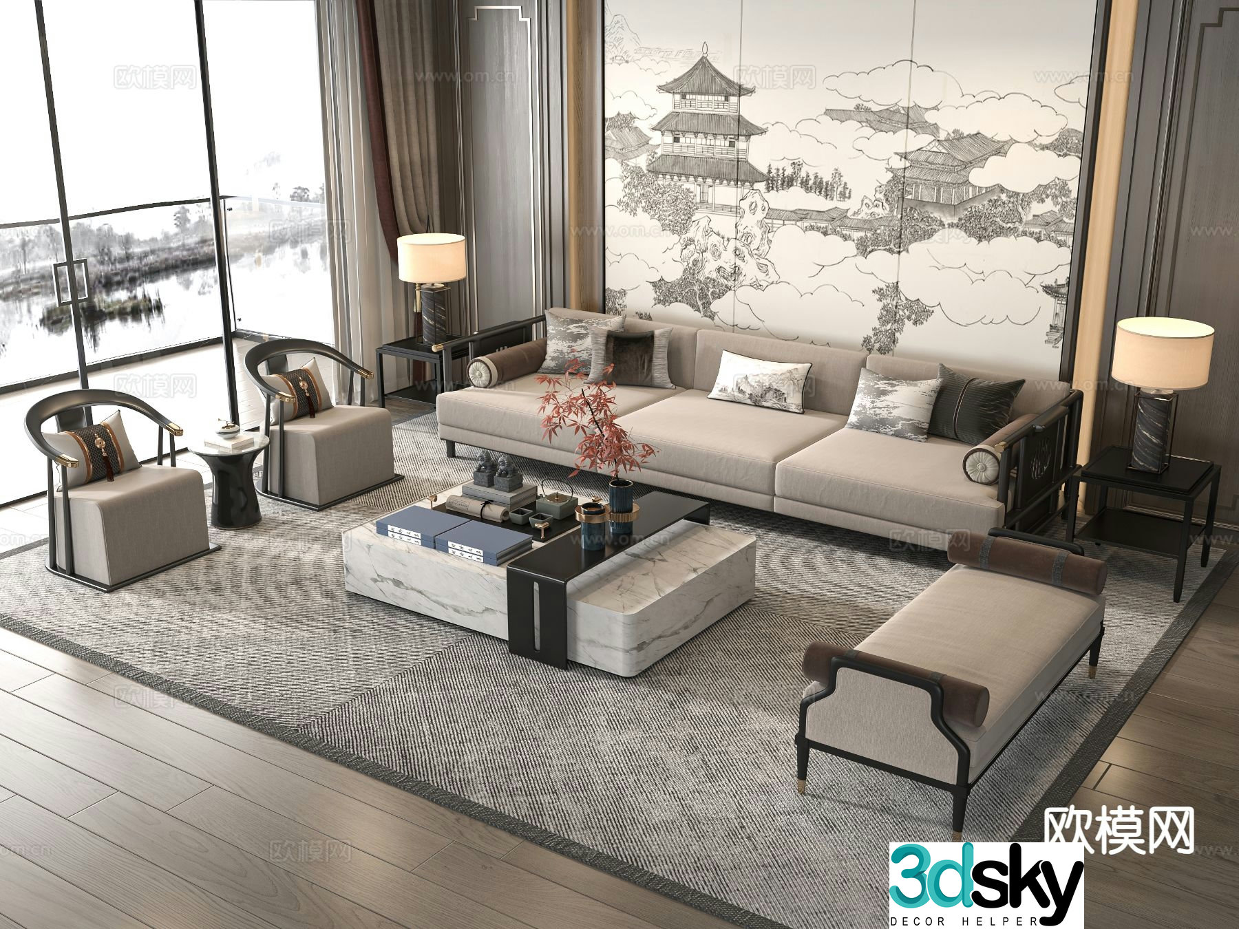 New Chinese style modular sofa d model