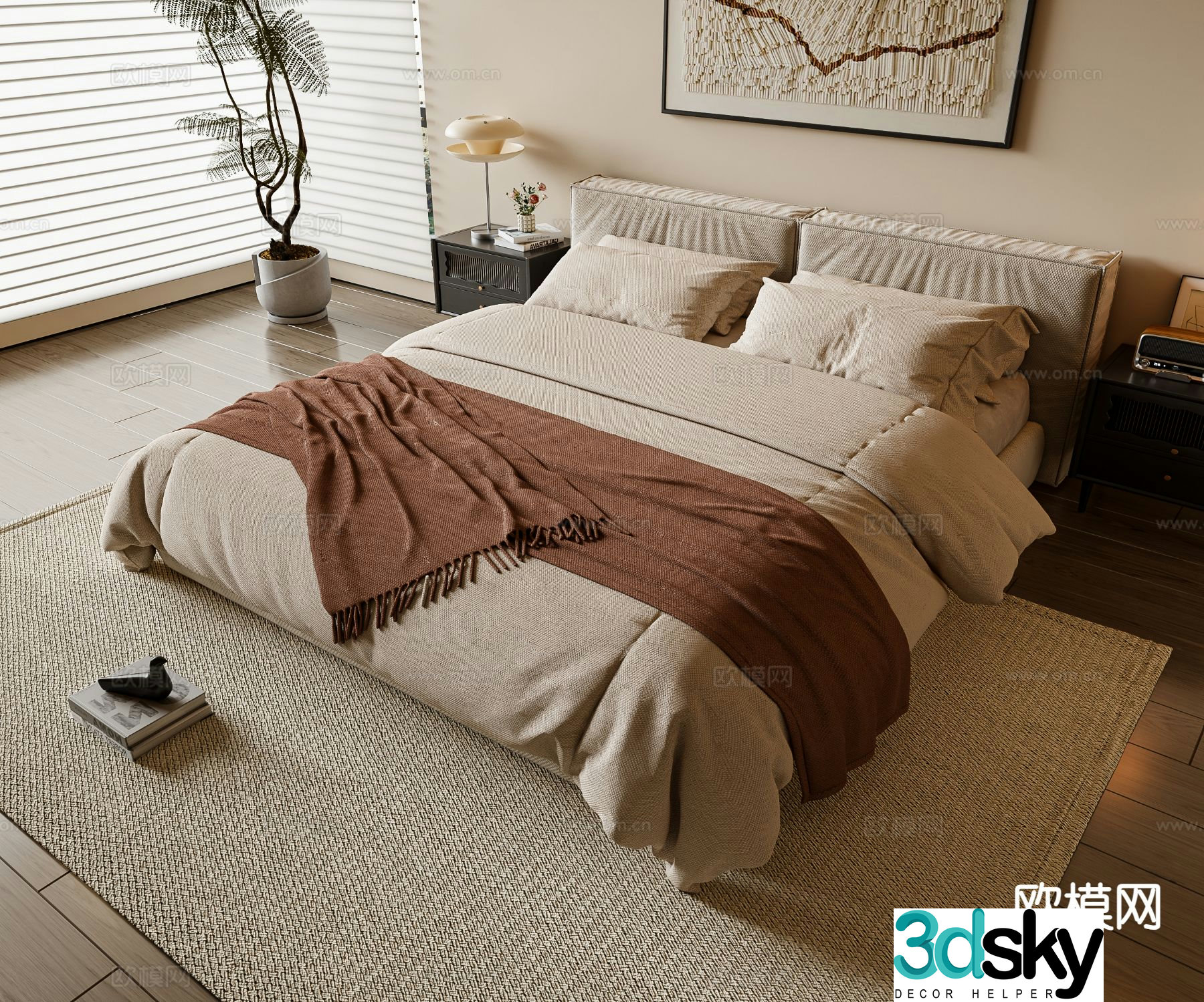 Medieval style double bed 3d model