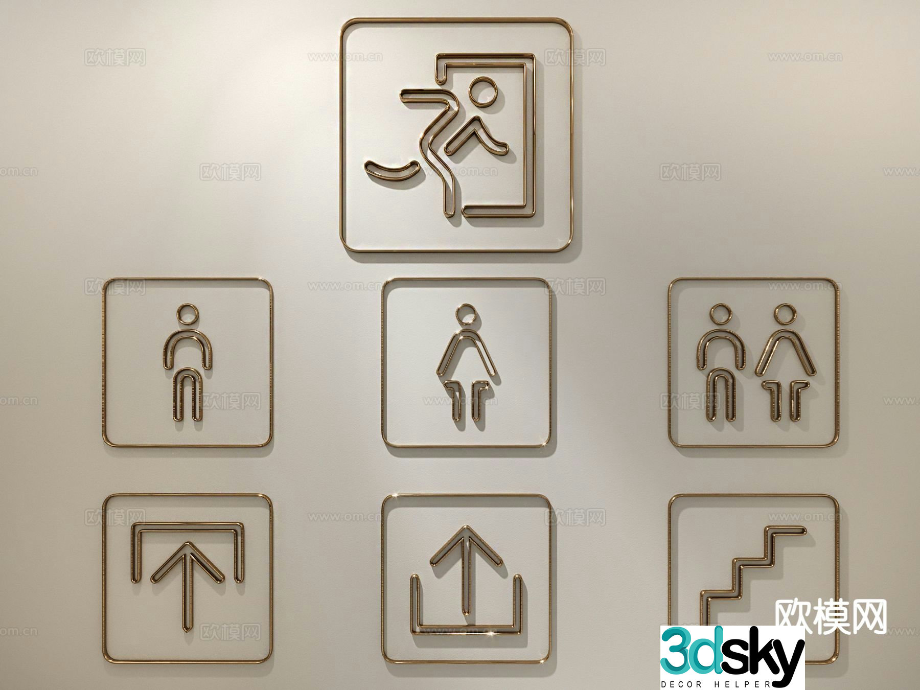 Bathroom signage guide sign 3d model