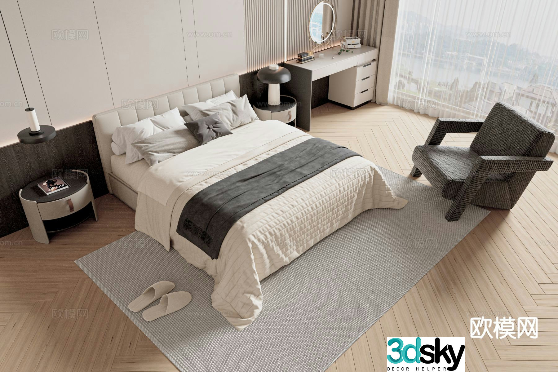 Modern double bed 3d model