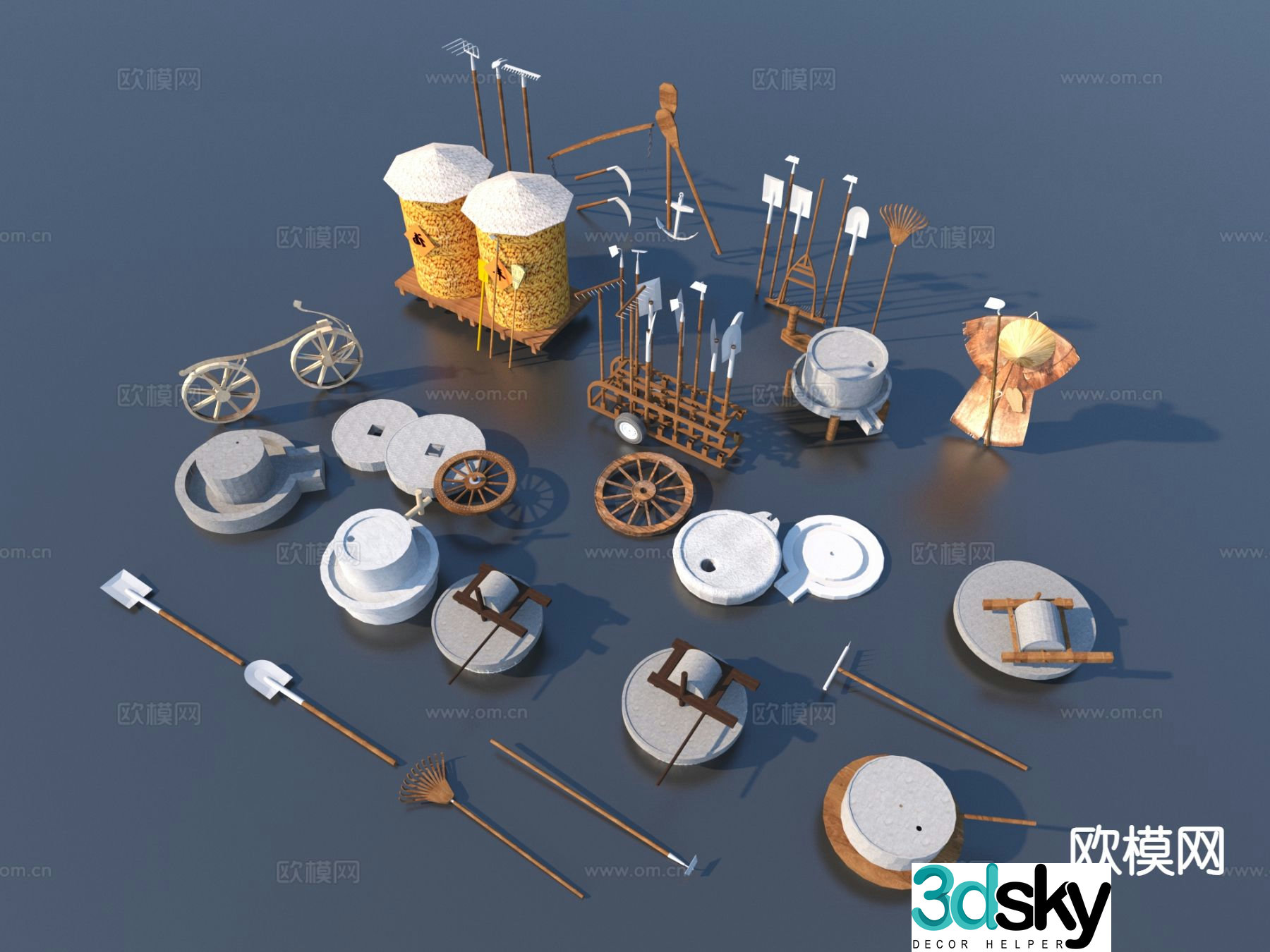 Chinese rural sketches farming sketches farm tools 3D model