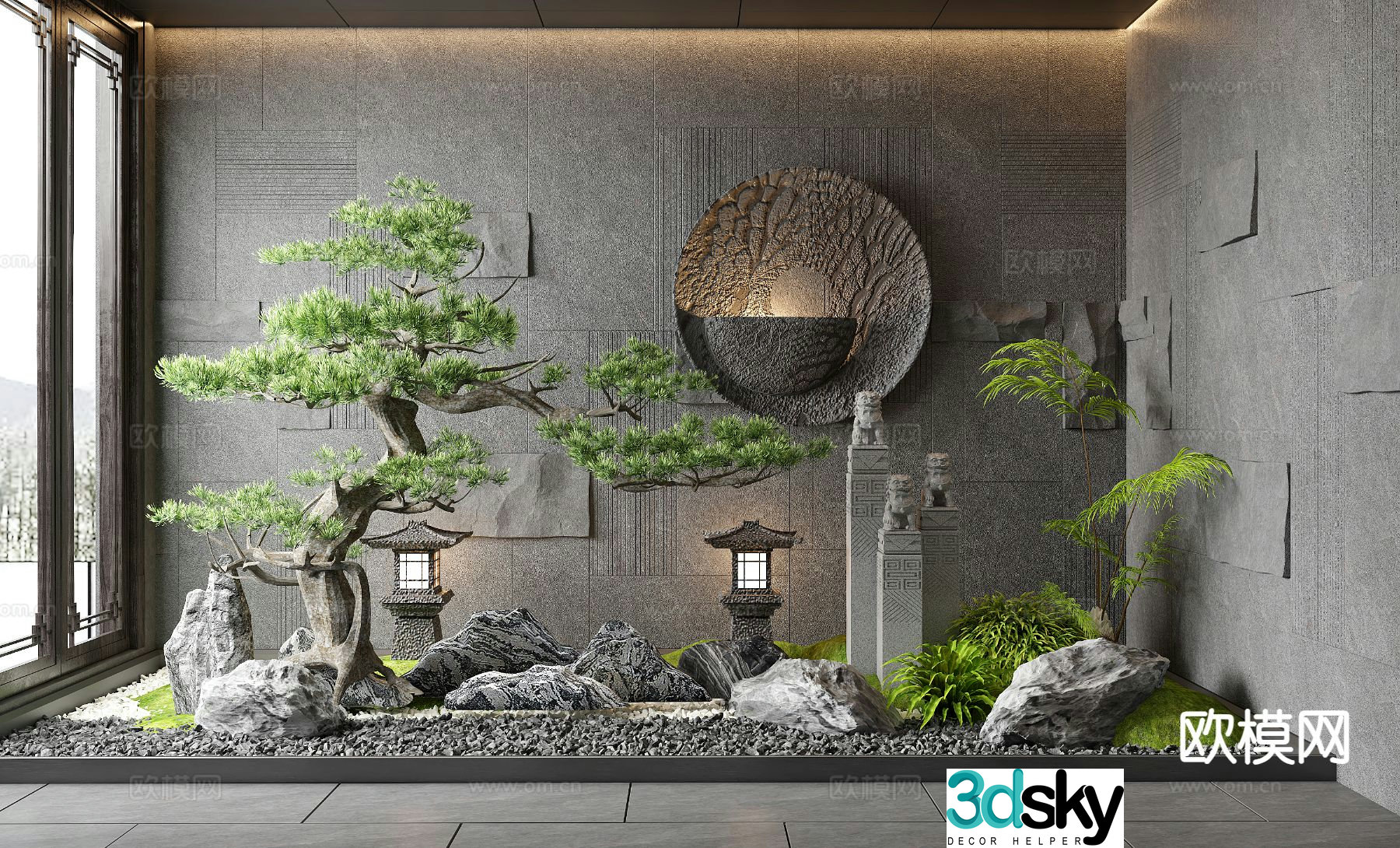 Indoor landscape pine tree landscaping 3d model