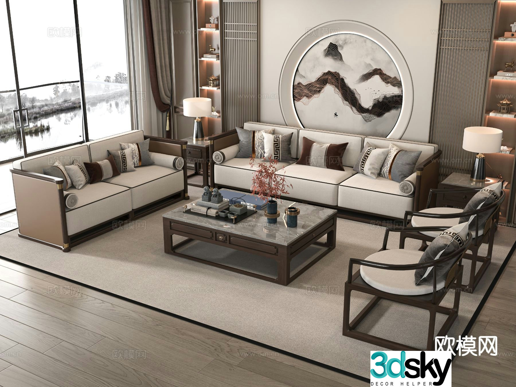 New Chinese style modular sofa 3d model