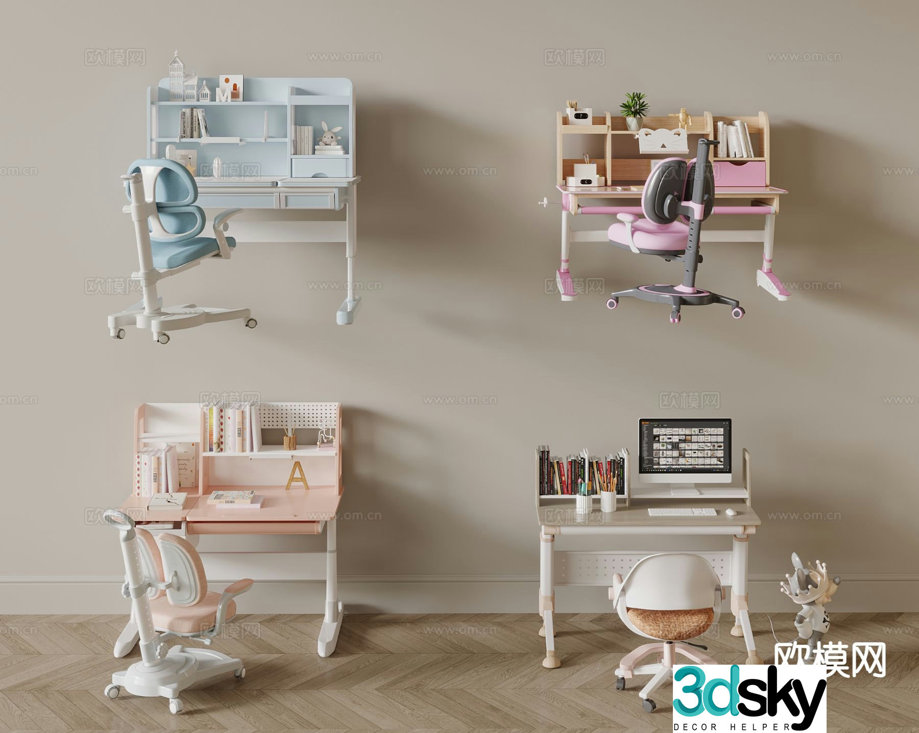 Children’s study table writing desk 3d model