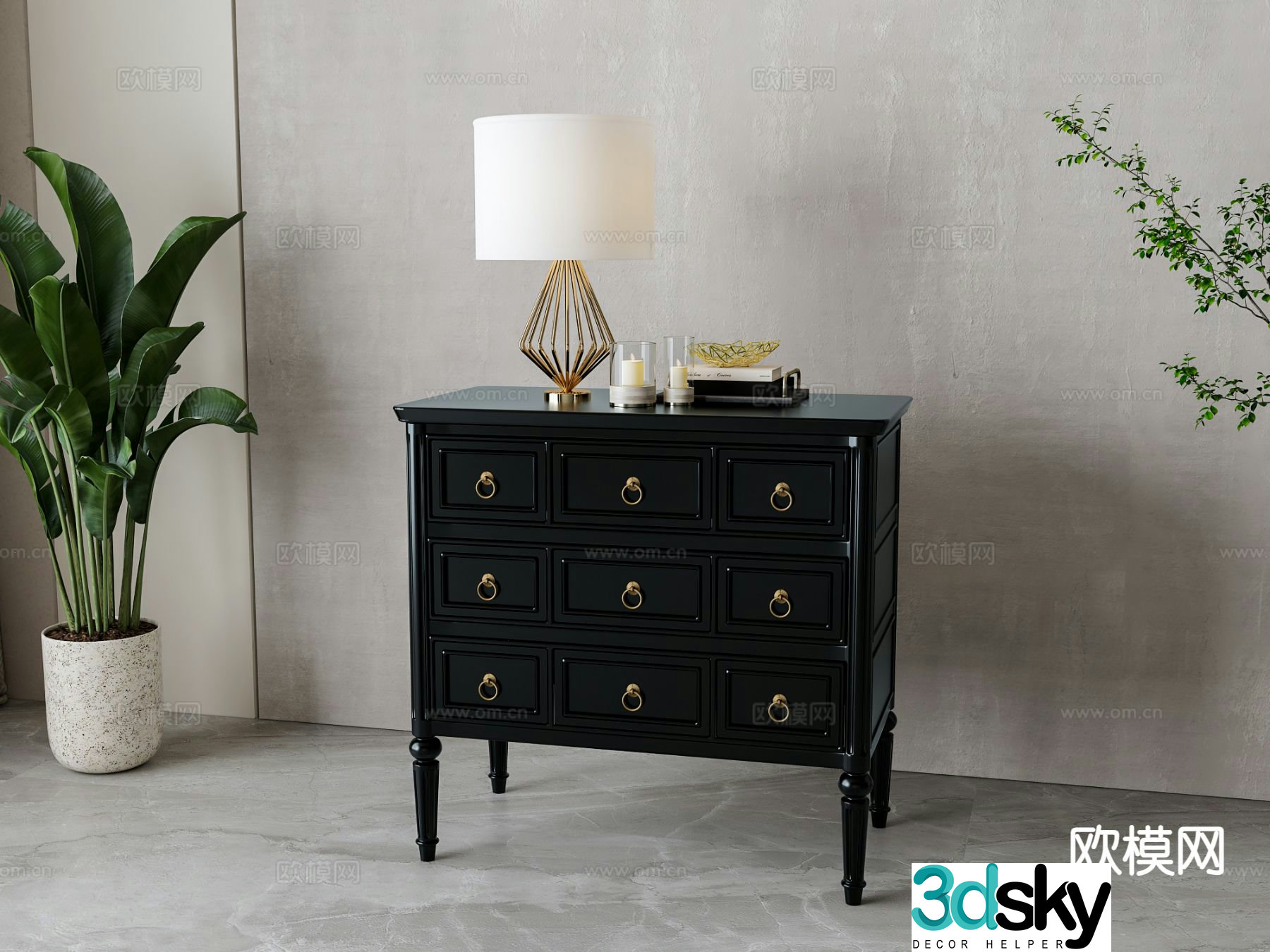 American bedside table 3d model
