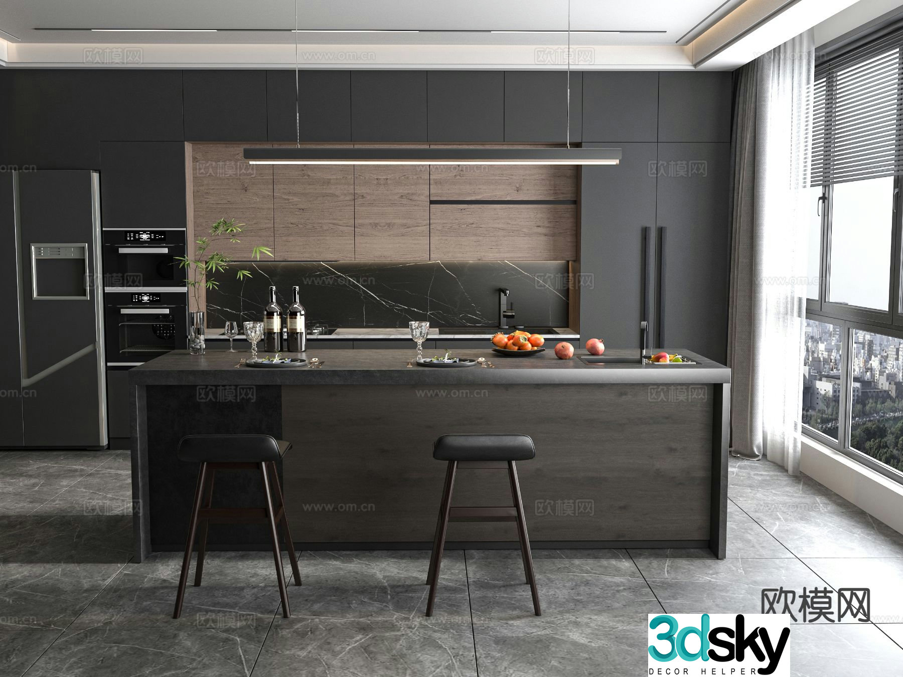 Dark style cabinet island table 3D model