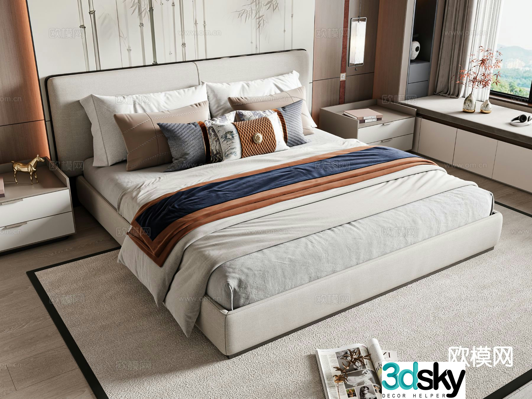 New Chinese style double bed 3d model