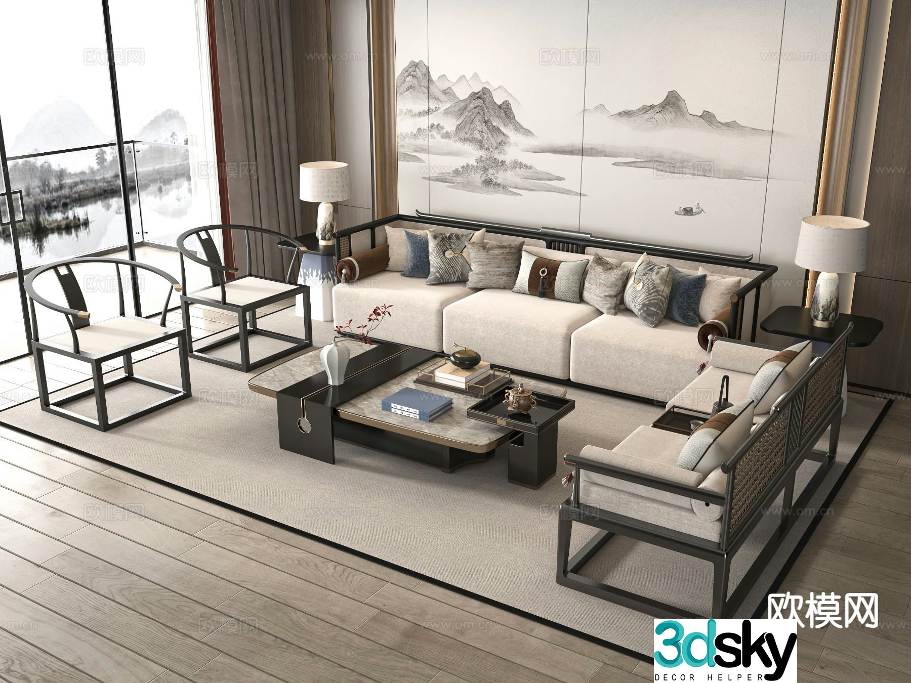 New Chinese style modular sofa 3d model