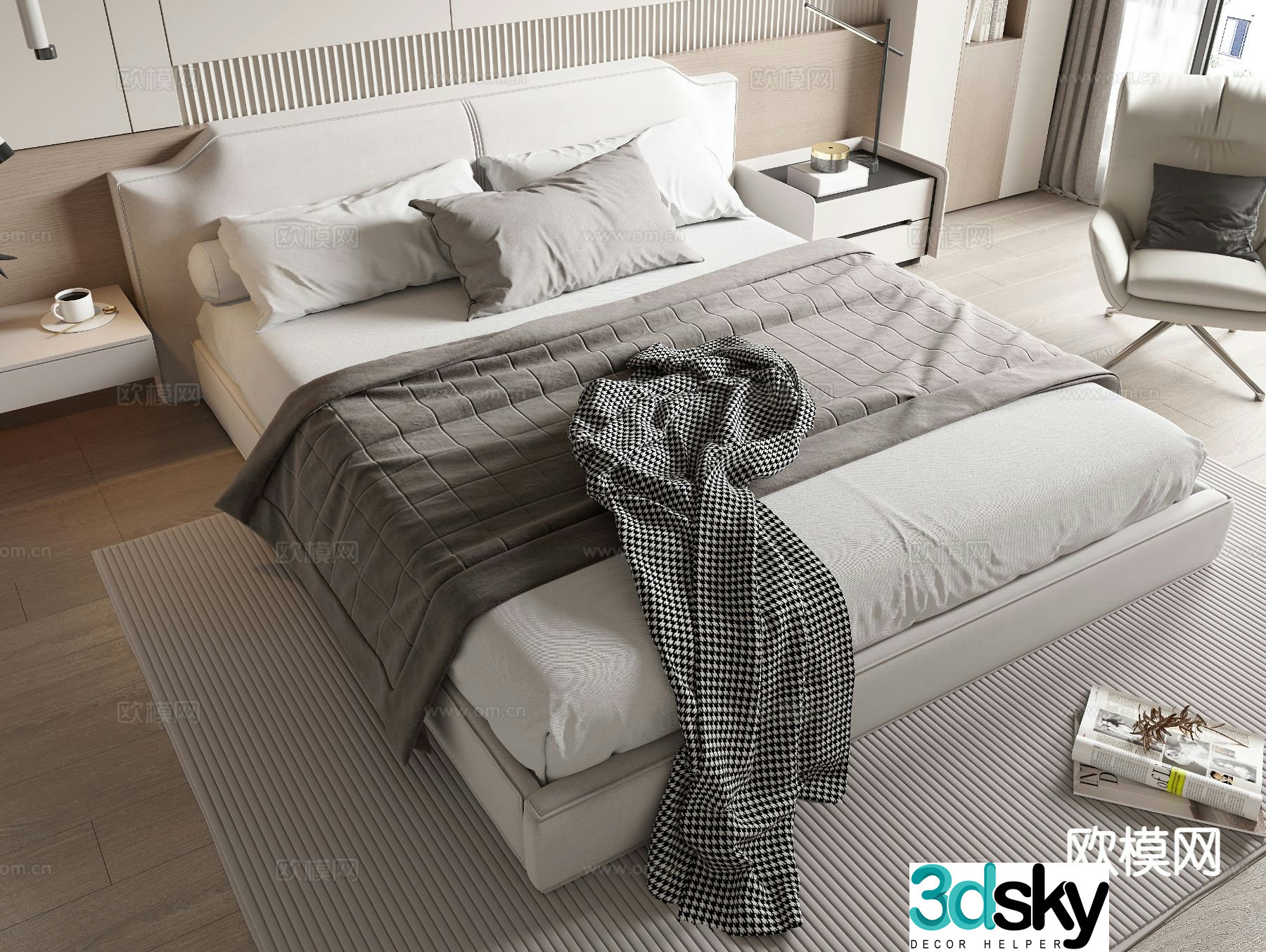 Modern double bed 3d model