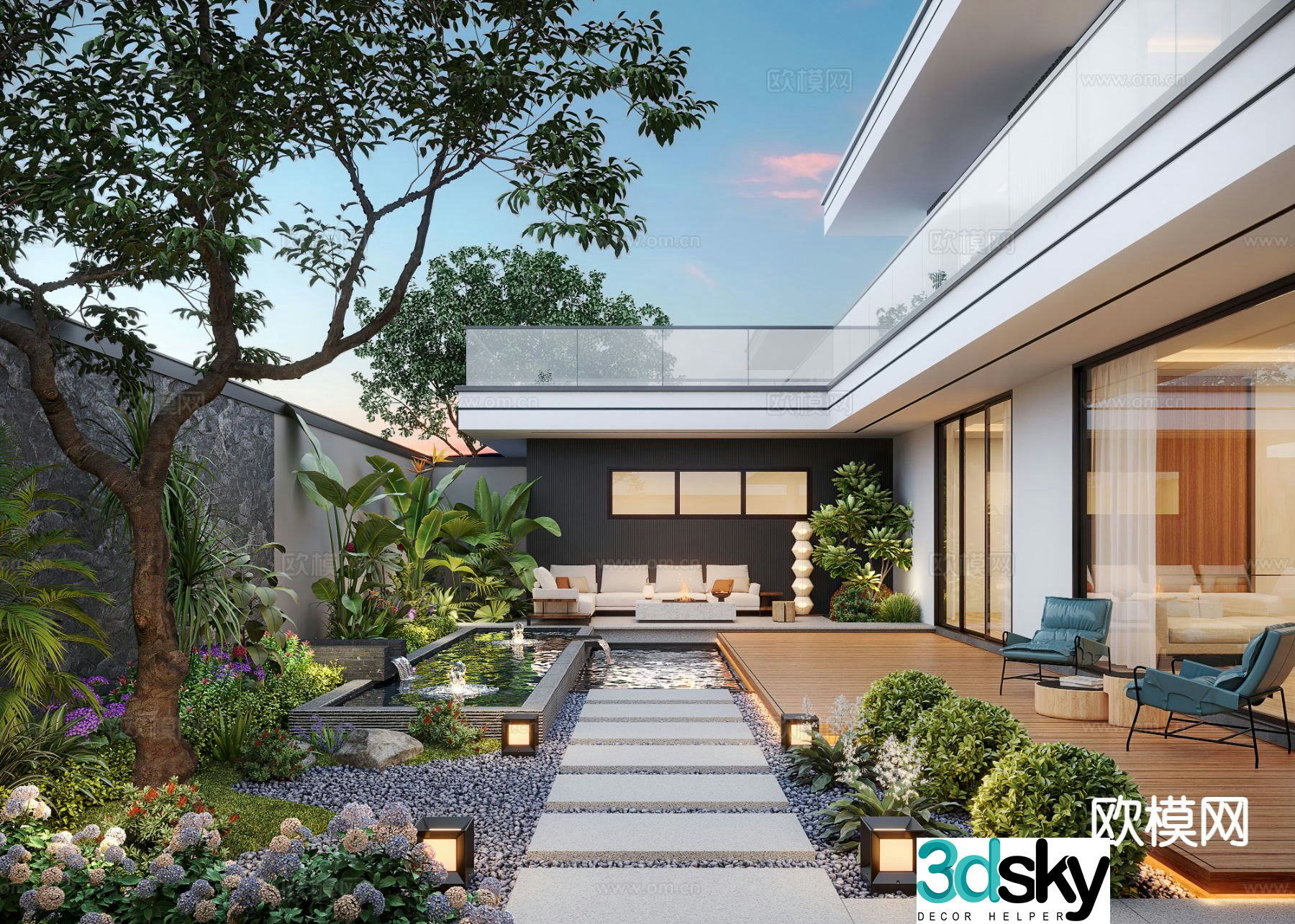 Courtyard landscape villa garden 3d model