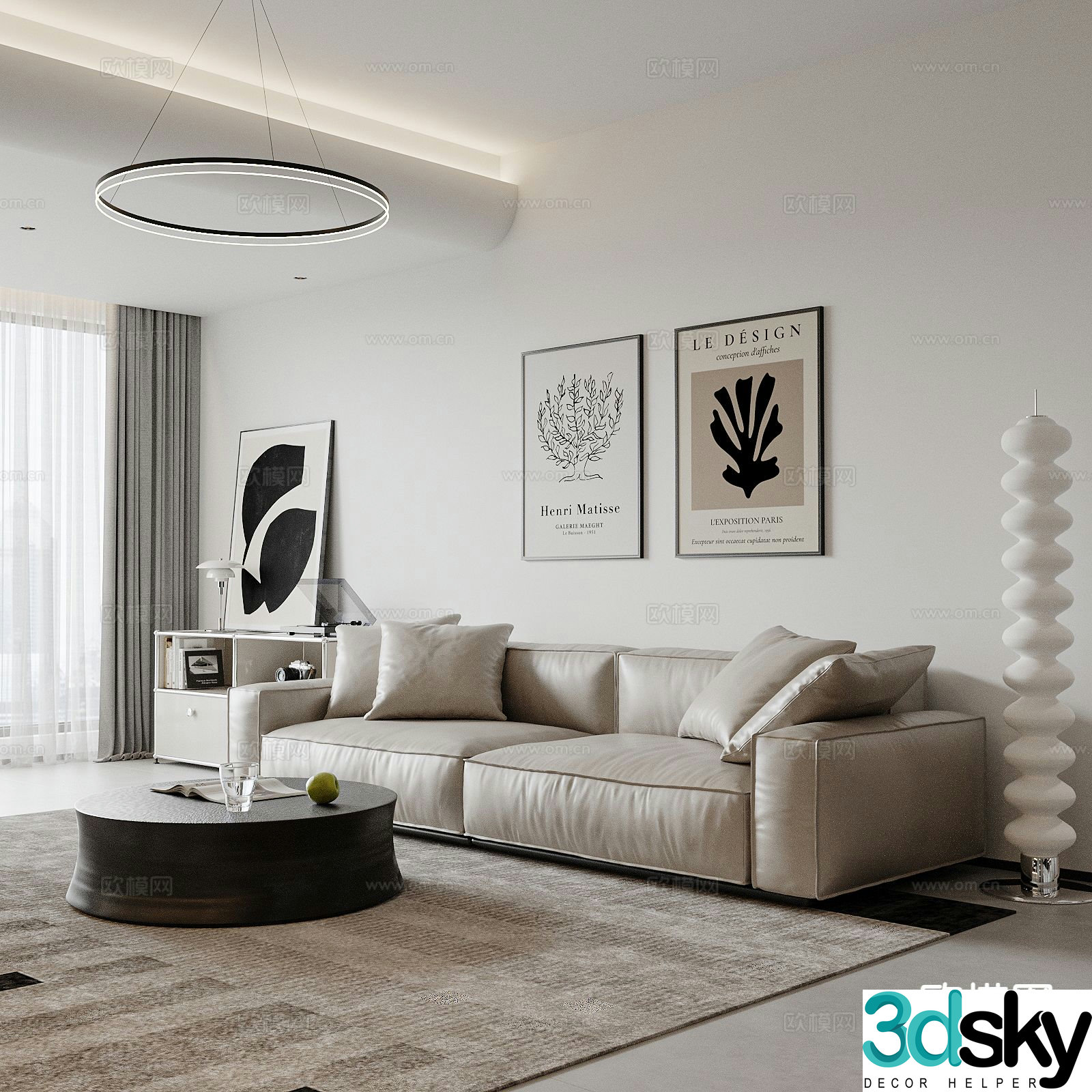 Double sofa leather sofa 3d model