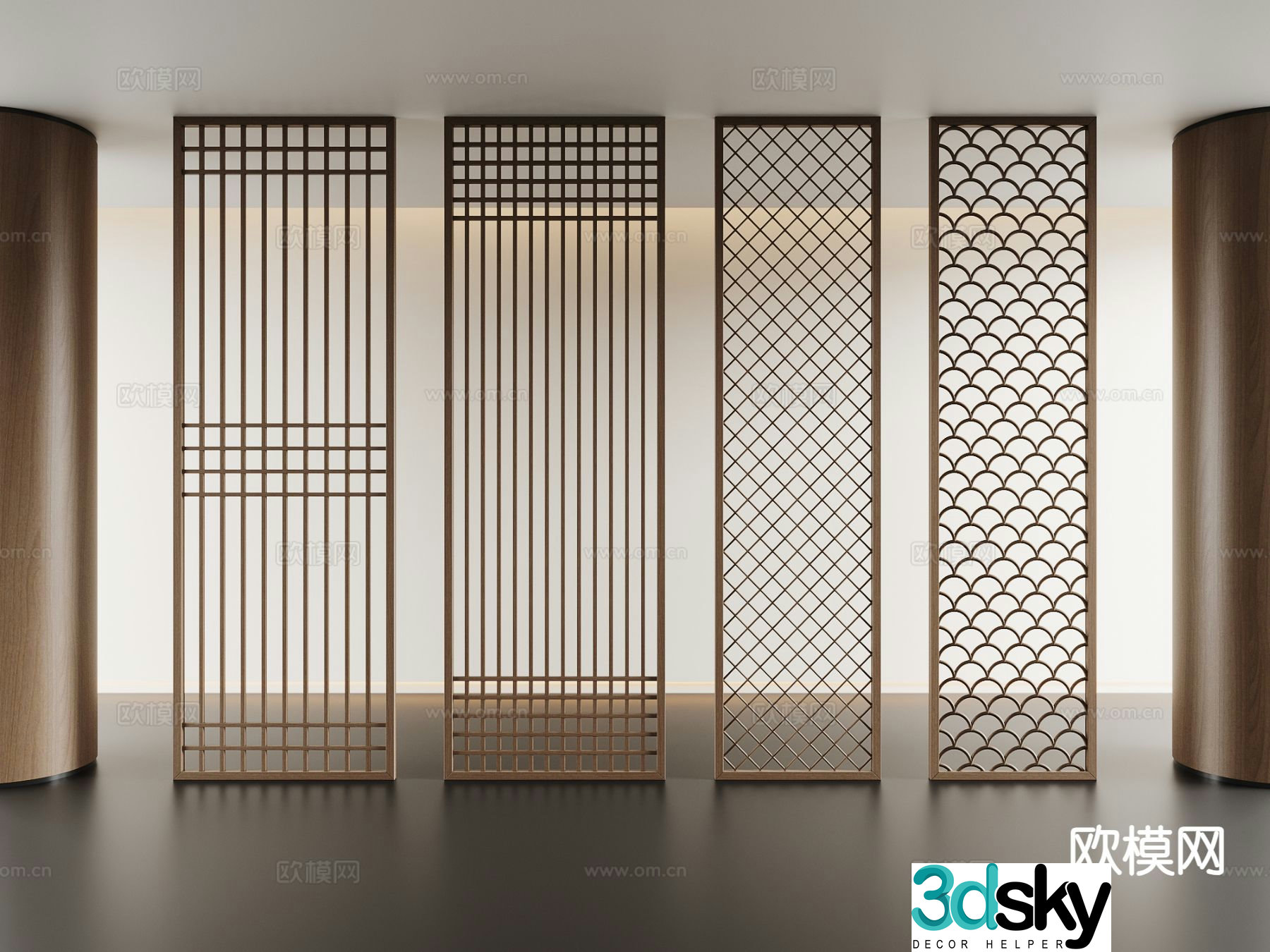 New Chinese style partition hollow partition 3D model