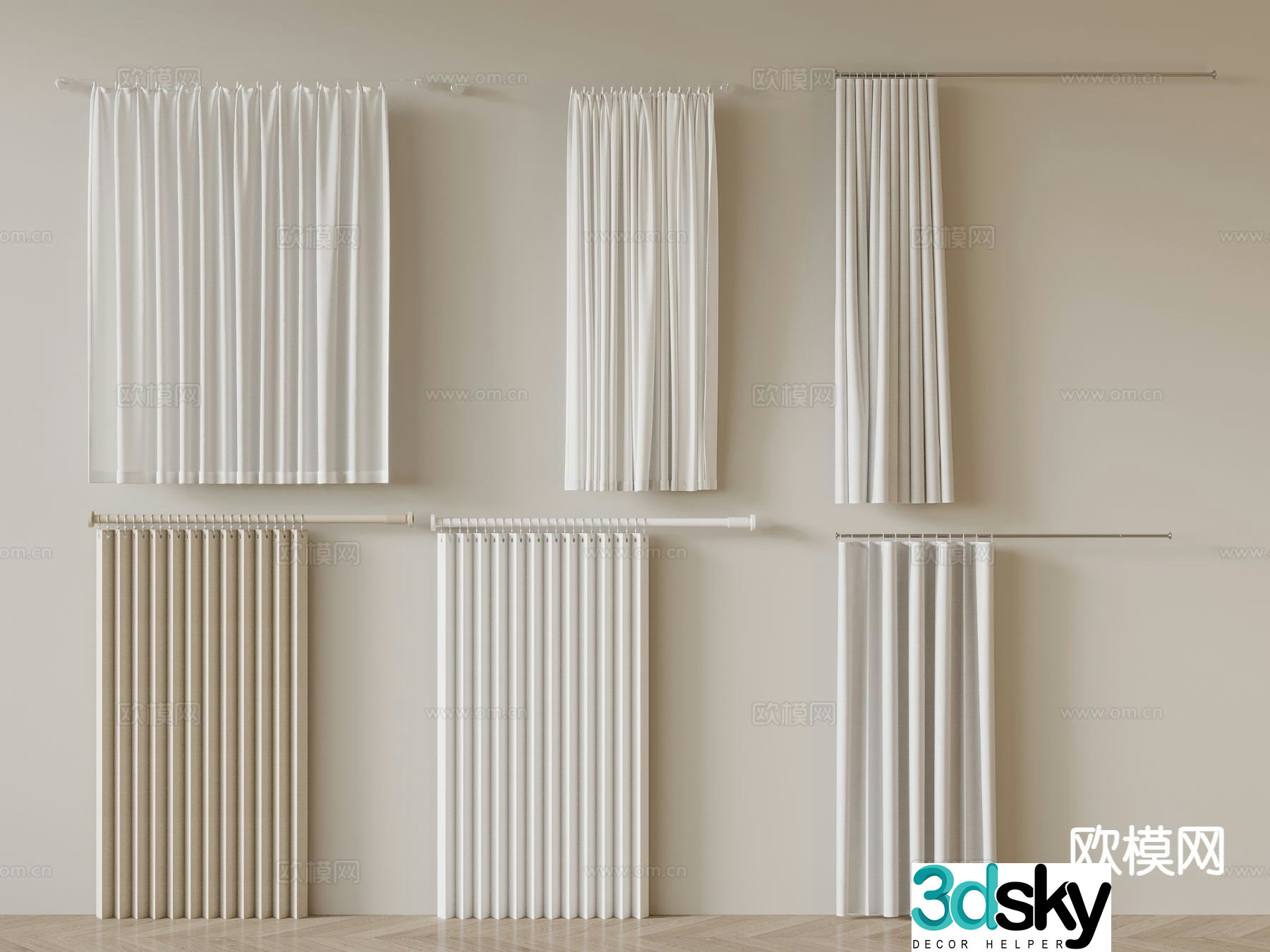 Modern bathroom curtain shower curtain 3d model