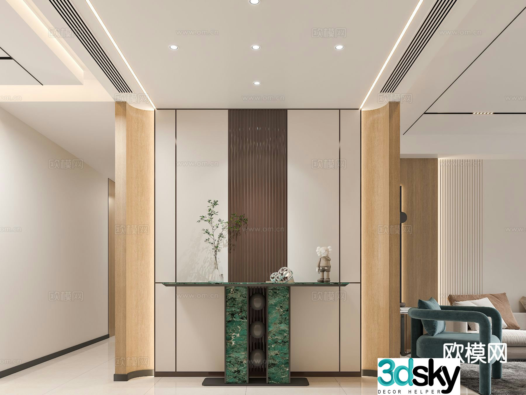 Light luxury entrance hall end view 3D model