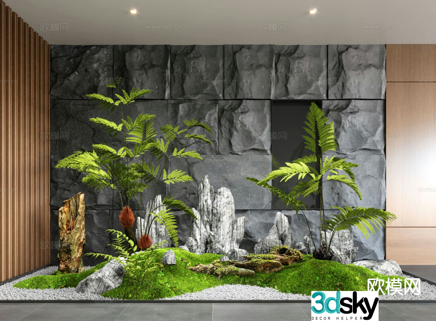 New Chinese style indoor landscape green plant landscaping 3D model