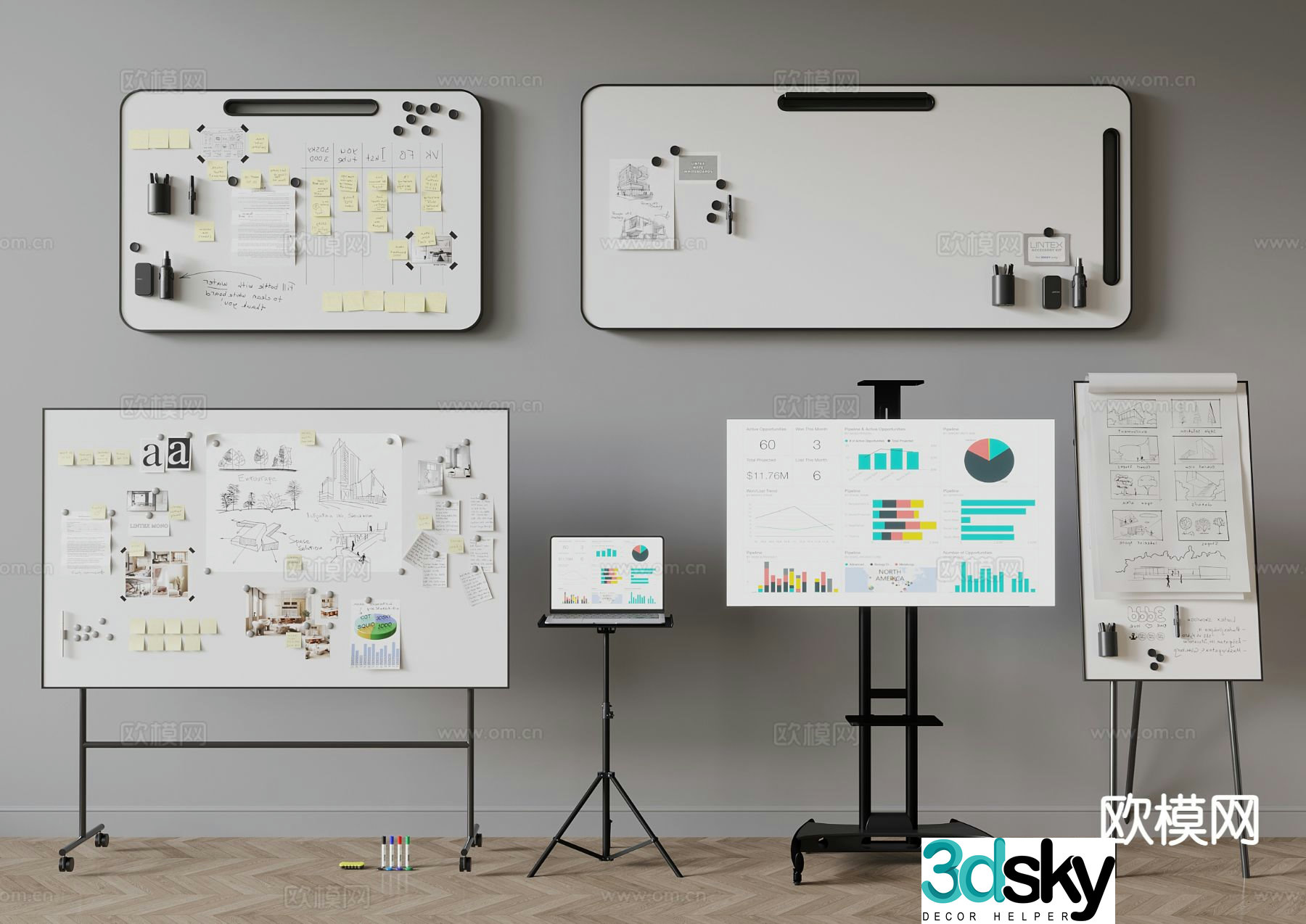 modern office supplies blackboard whiteboard 3d model