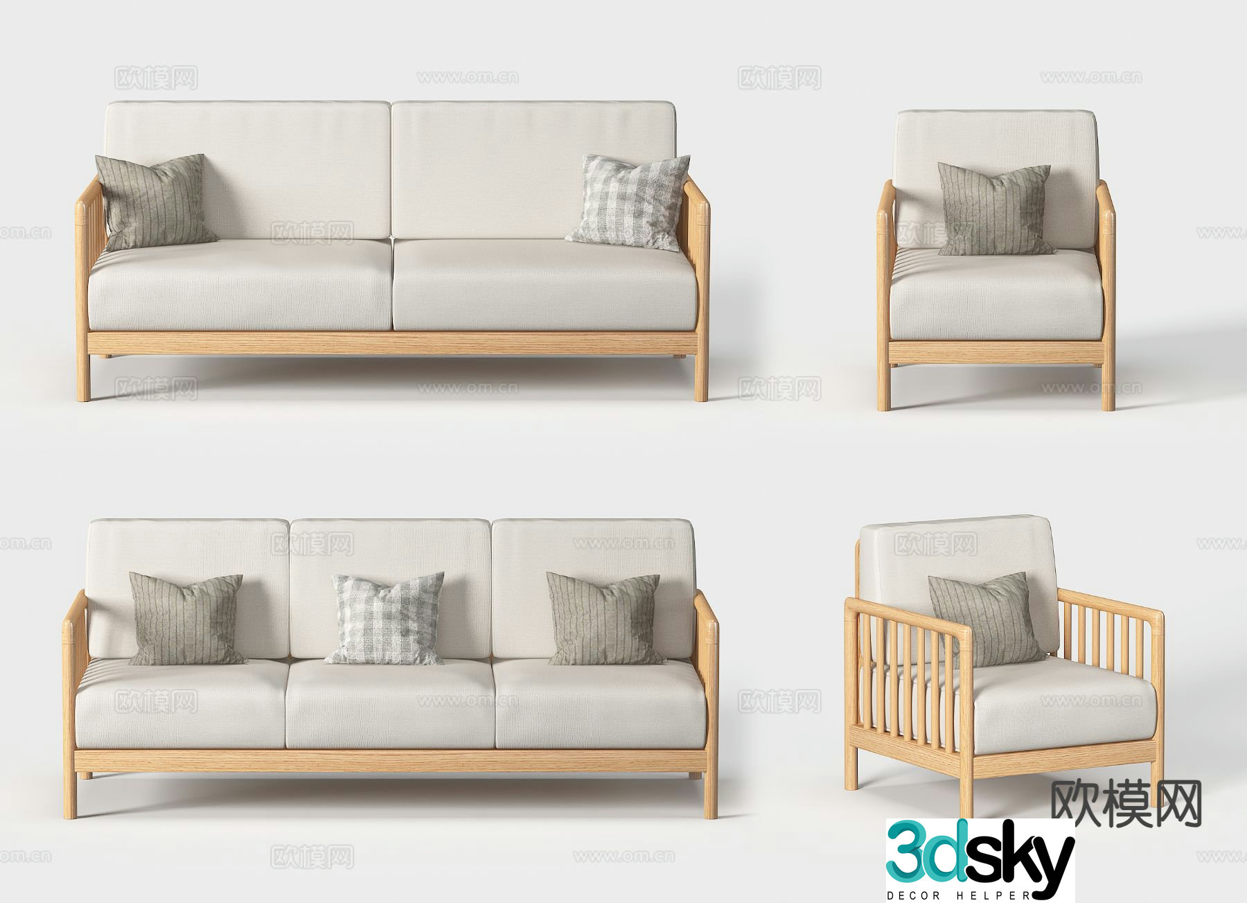 Nordic three-seat sofa 3d model