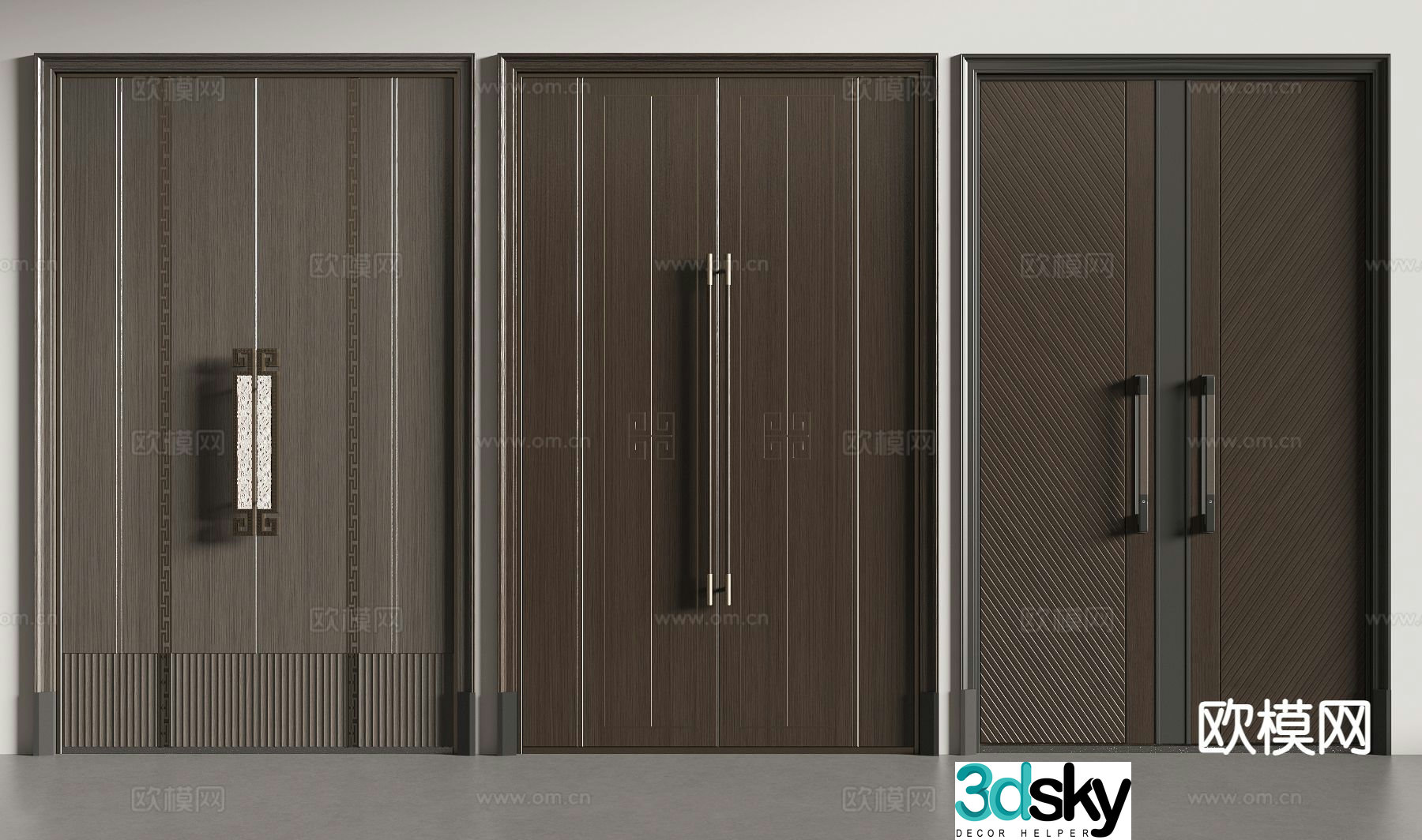 New Chinese style entrance door double open door wooden door 3D model