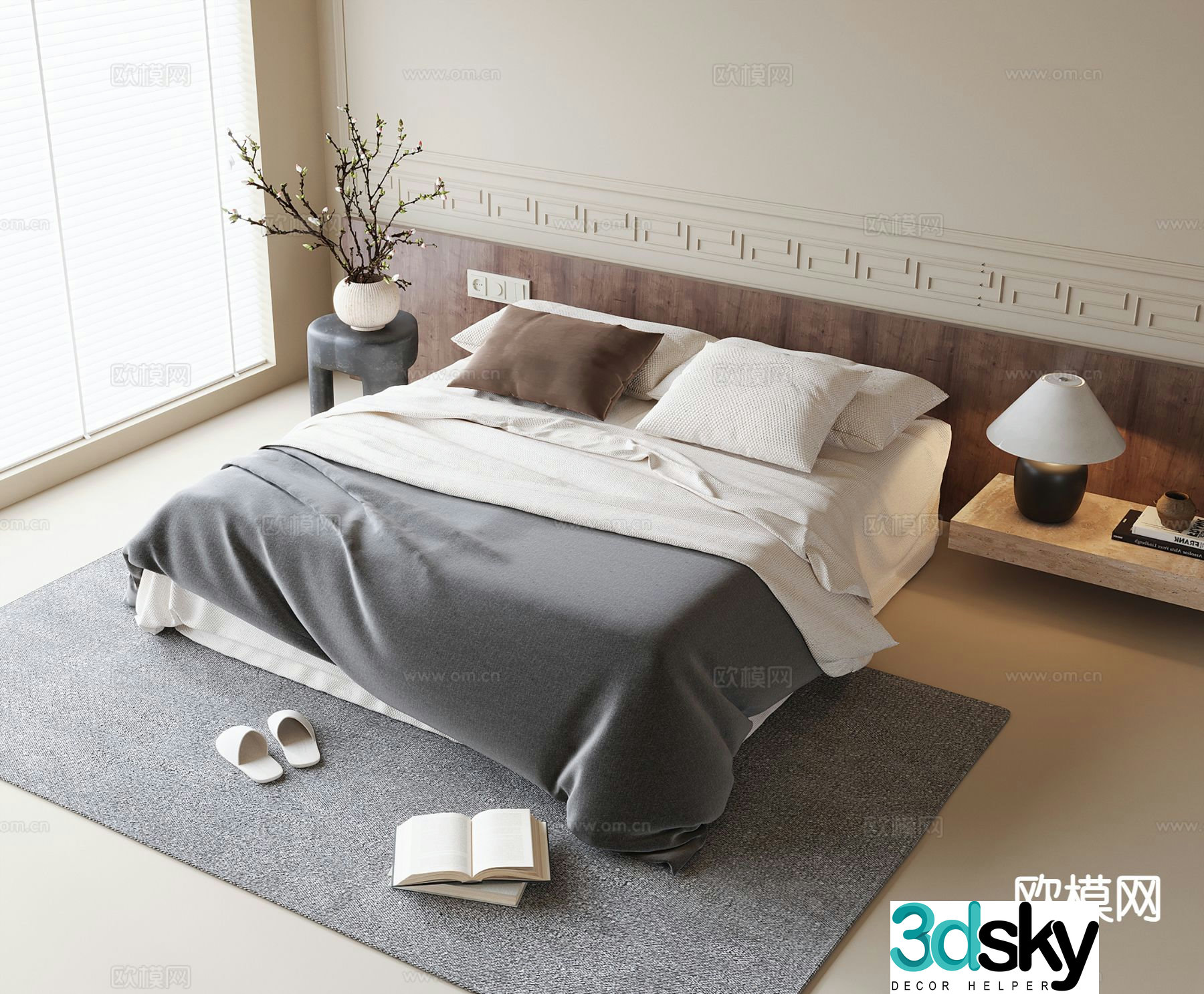 Modern double bed 3d model