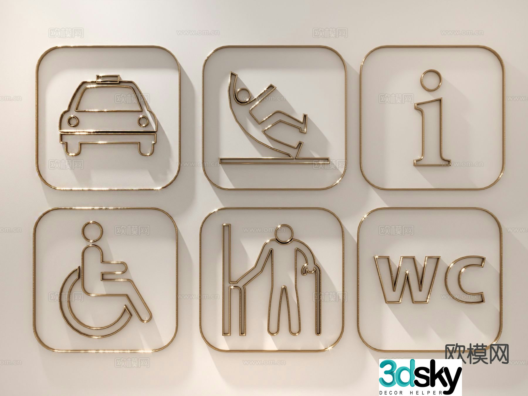 Bathroom signage guide sign 3d model