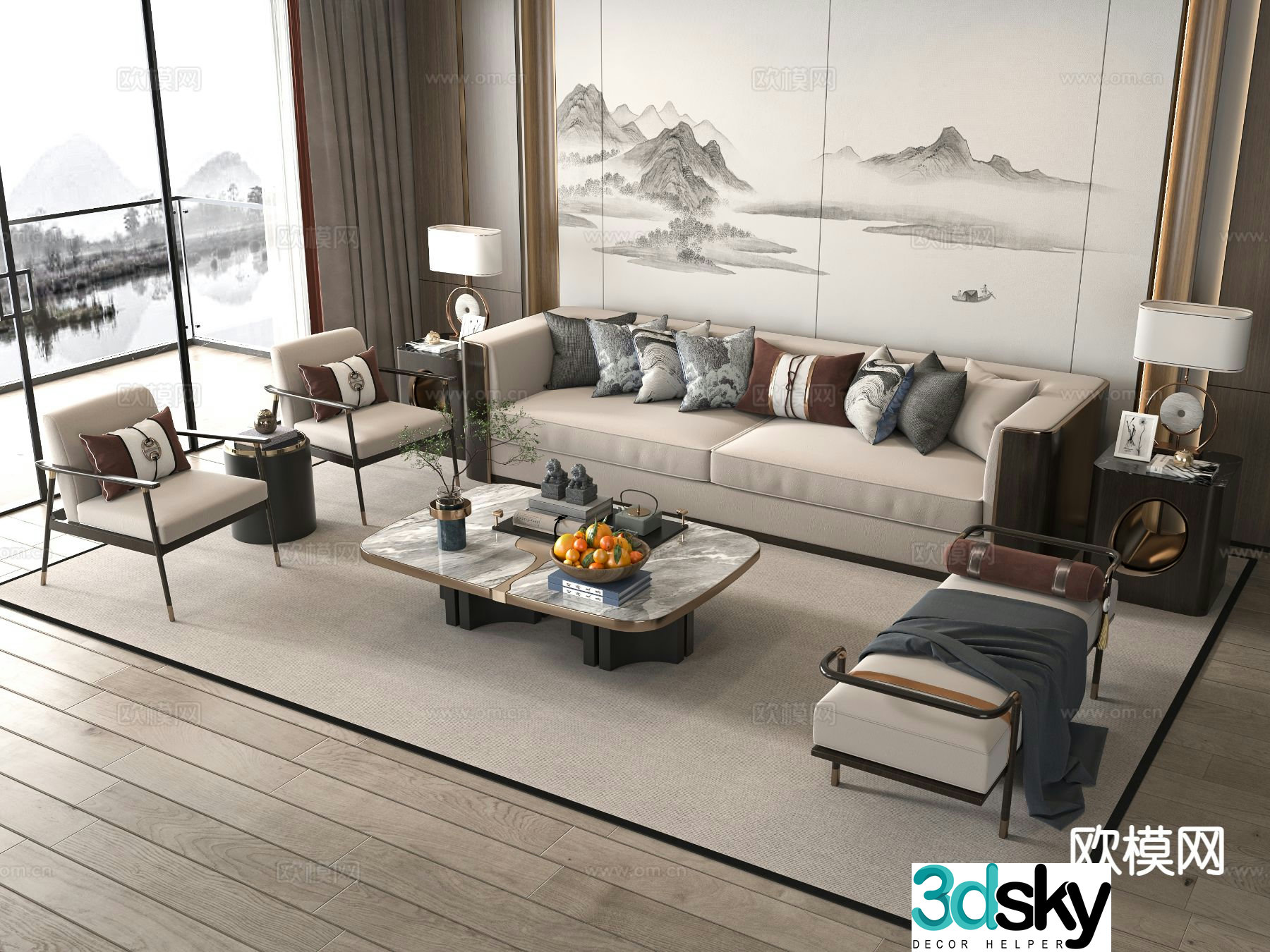 New Chinese style modular sofa 3d model