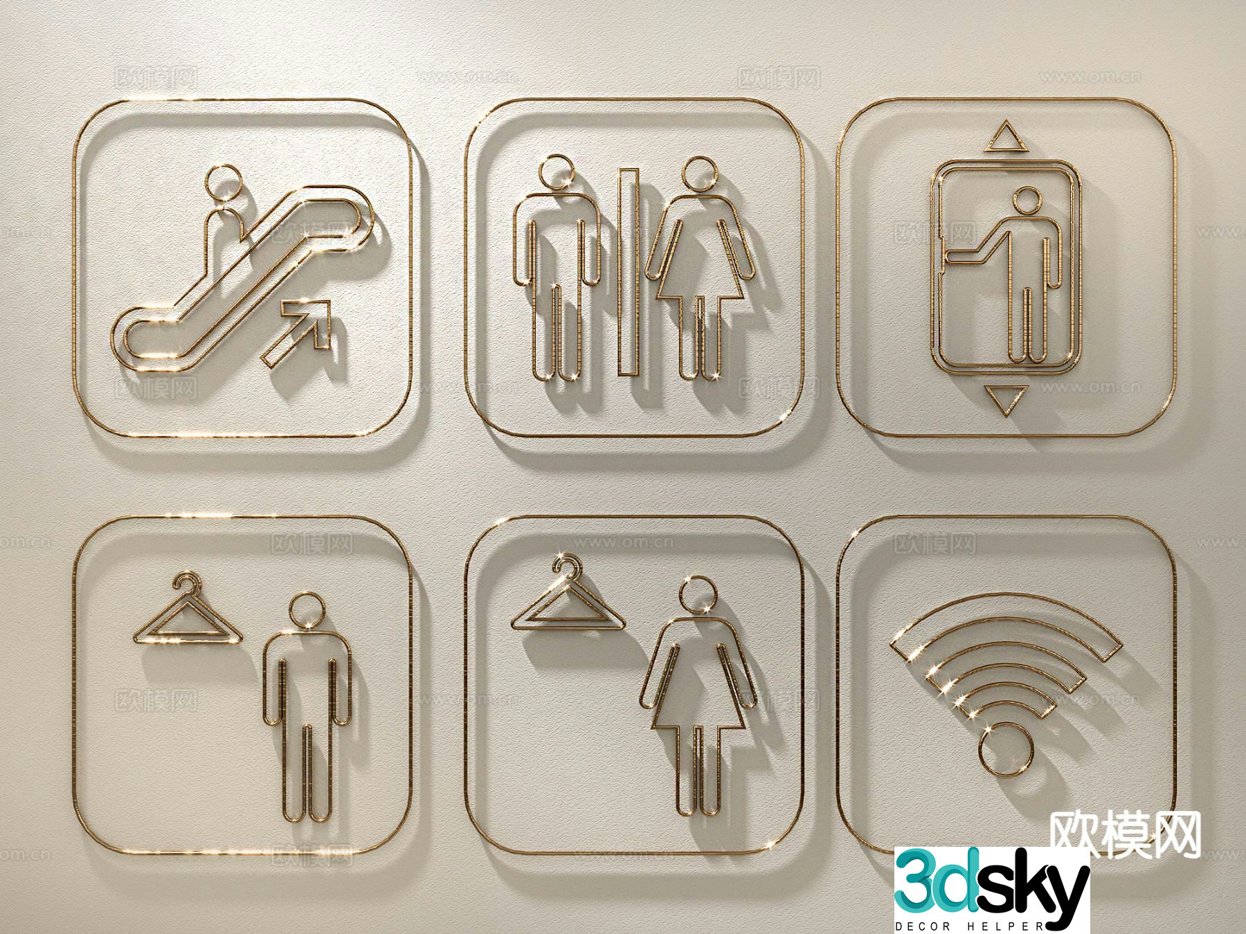 Bathroom signage guide sign 3d model