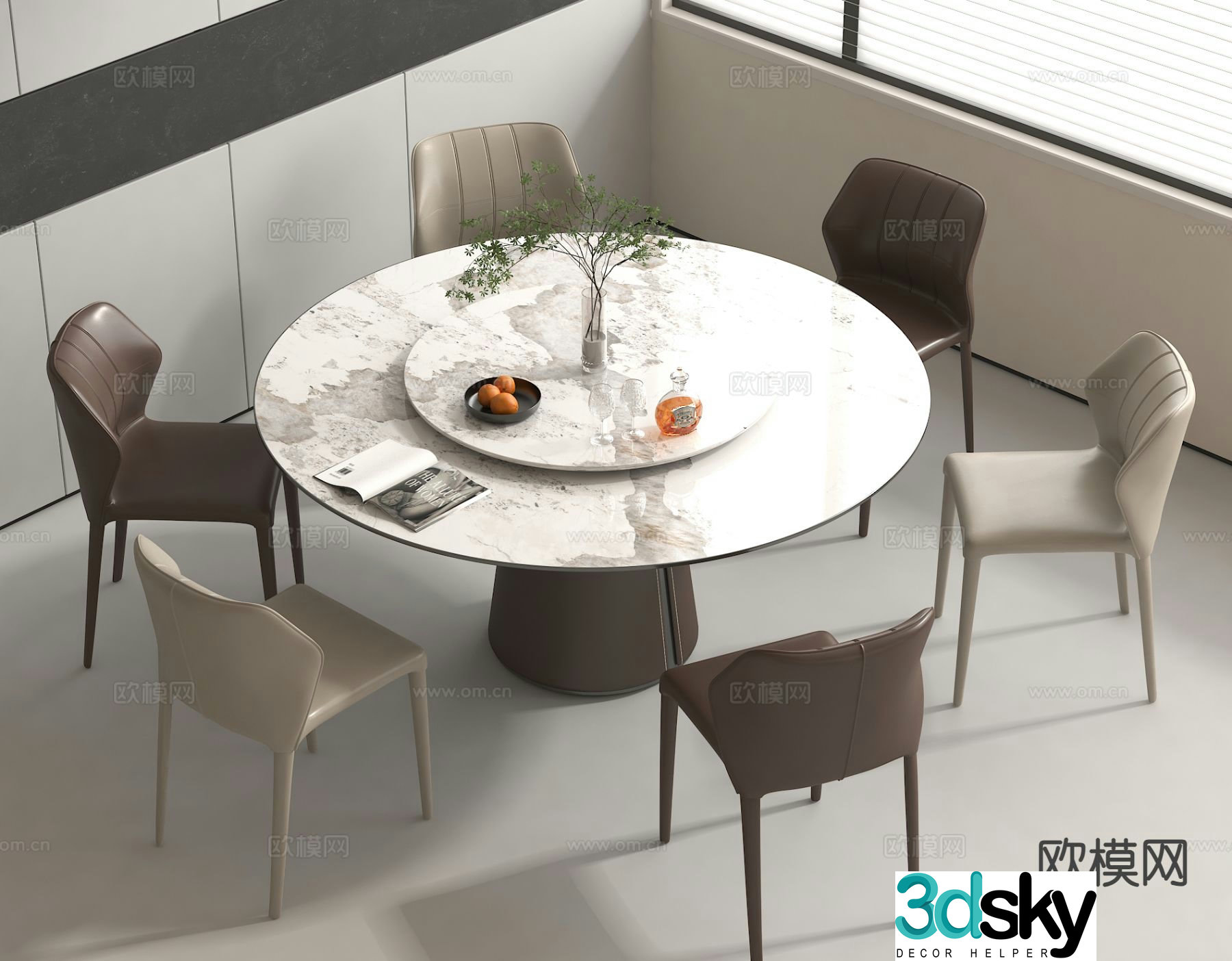 Simple dining table and chairs round dining table 3d model