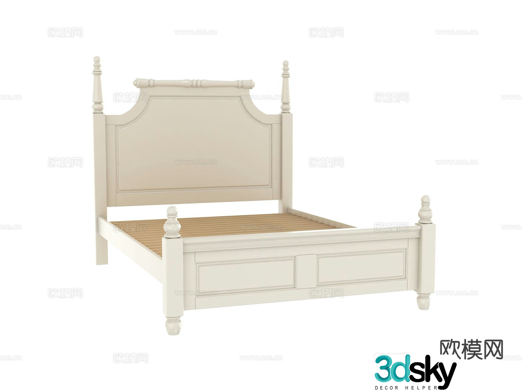 Simple European double bed bed board 3D model