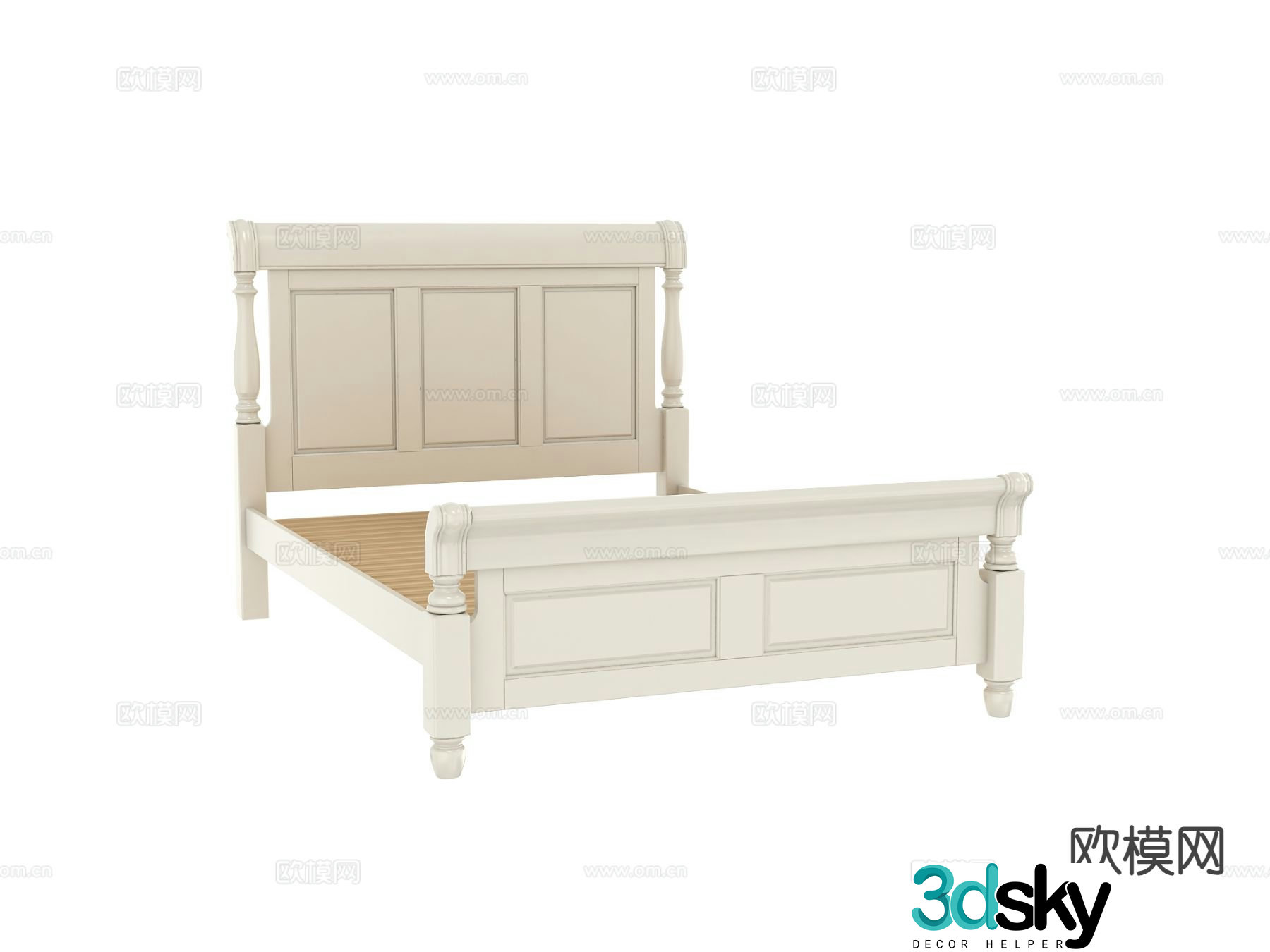 Simple European double bed bed board 3D model