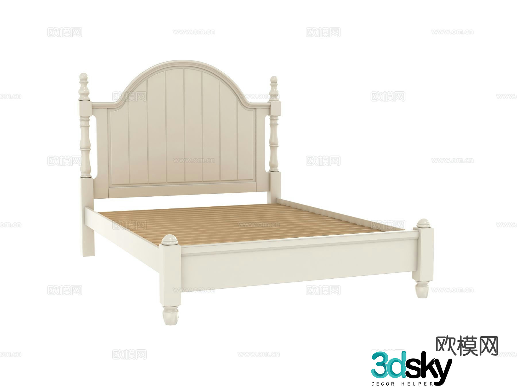 Simple European double bed bed board 3D model