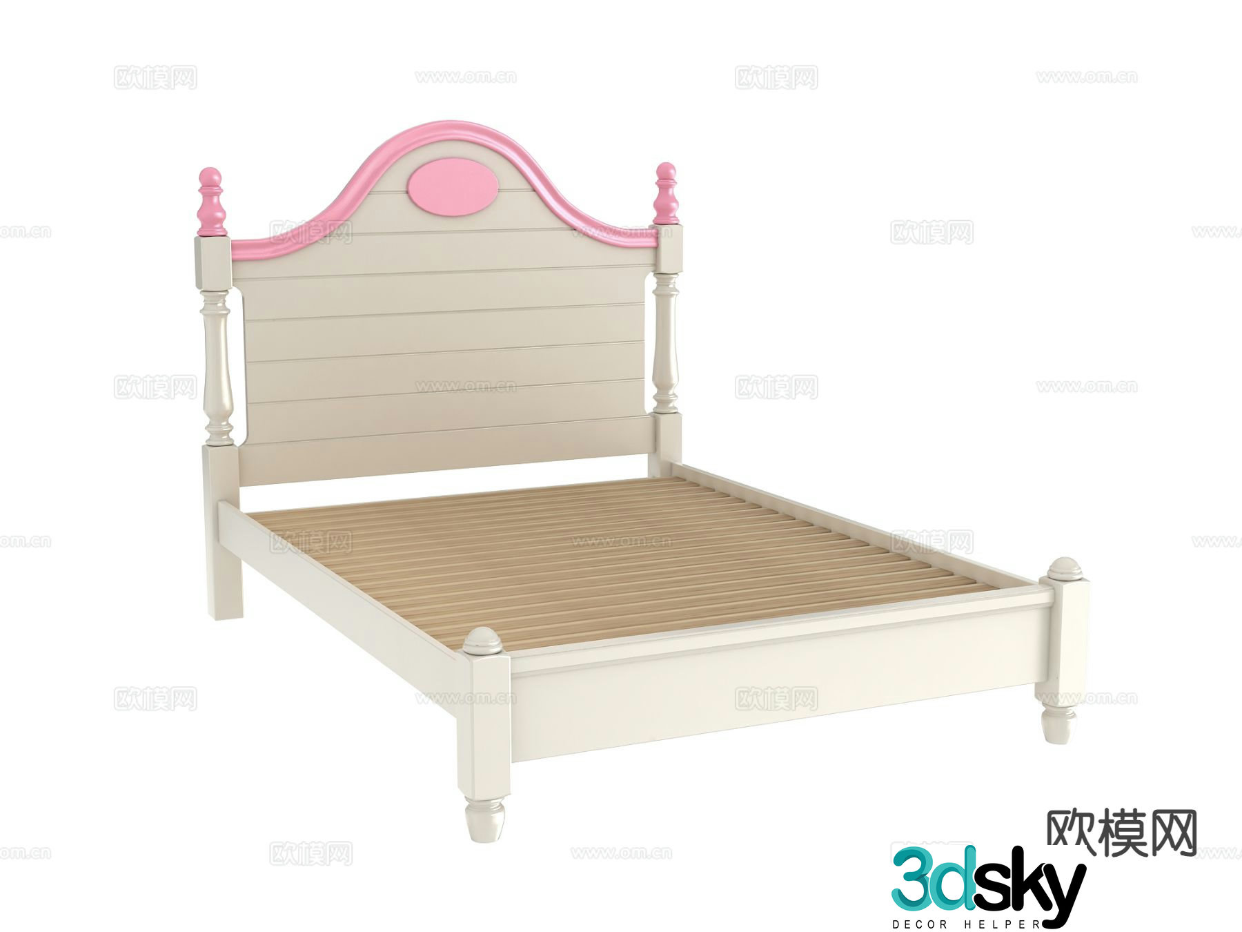 Simple European double bed bed board 3D model