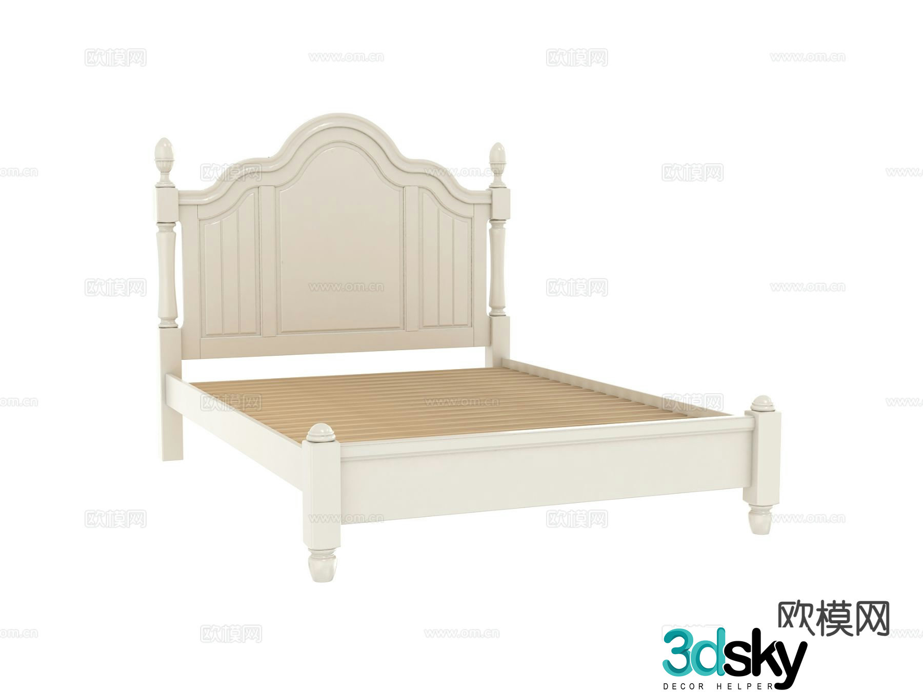 Simple European double bed bed board 3D model