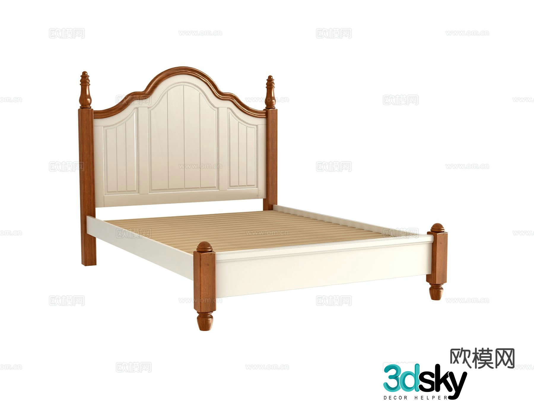 Simple European double bed bed board 3D model