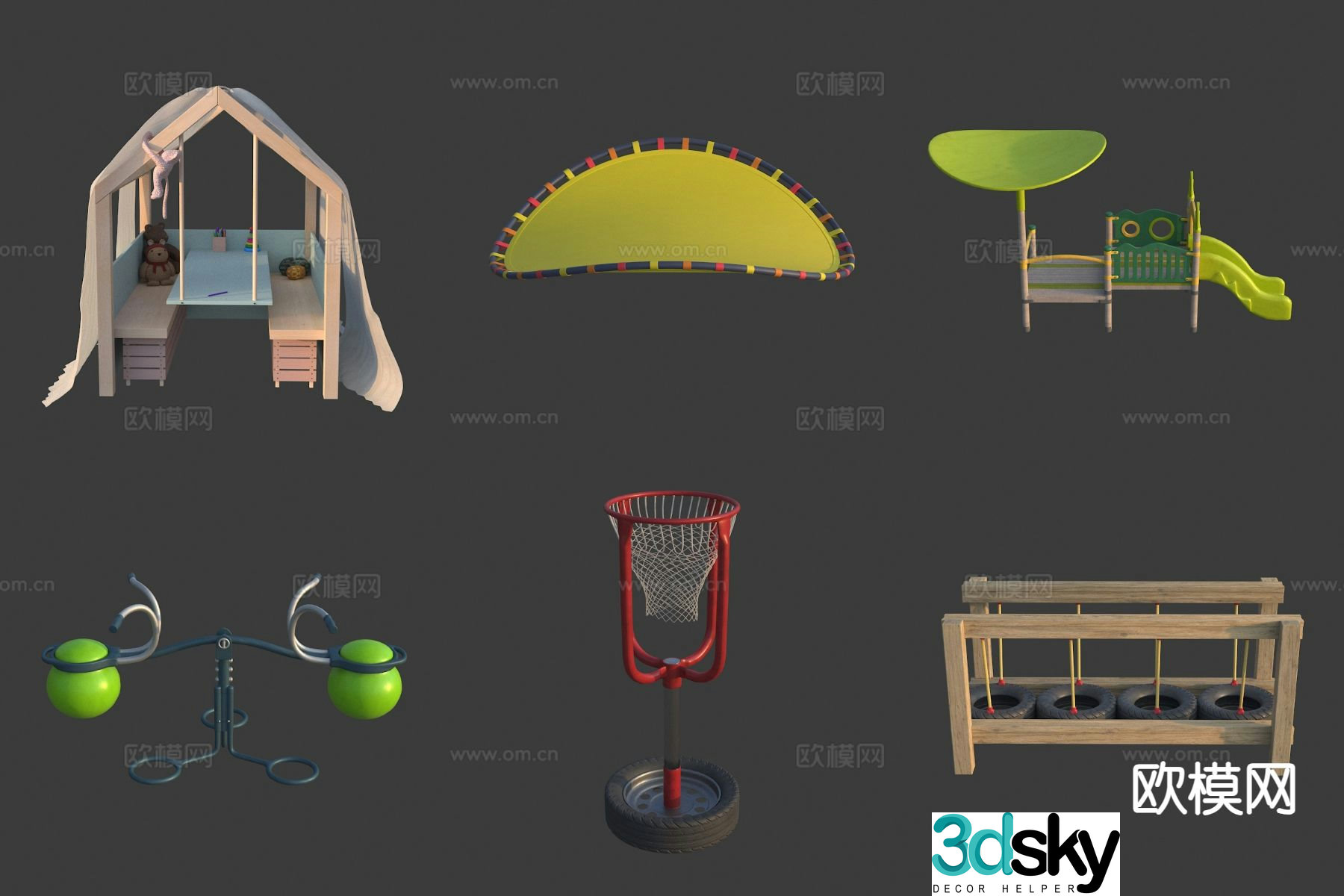 Amusement facilities fun slide basketball net 3d model