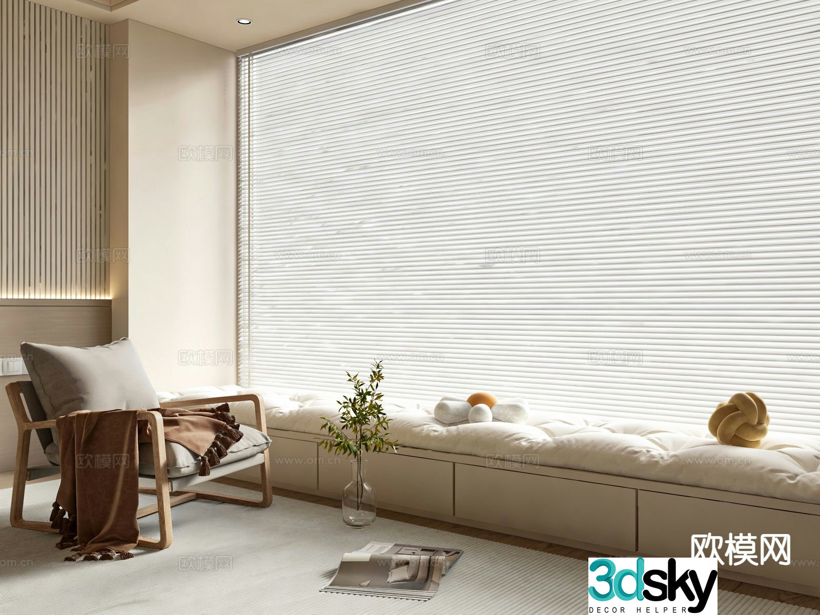 Modern card seat sofa bay window cabinet bay window sill 3d model
