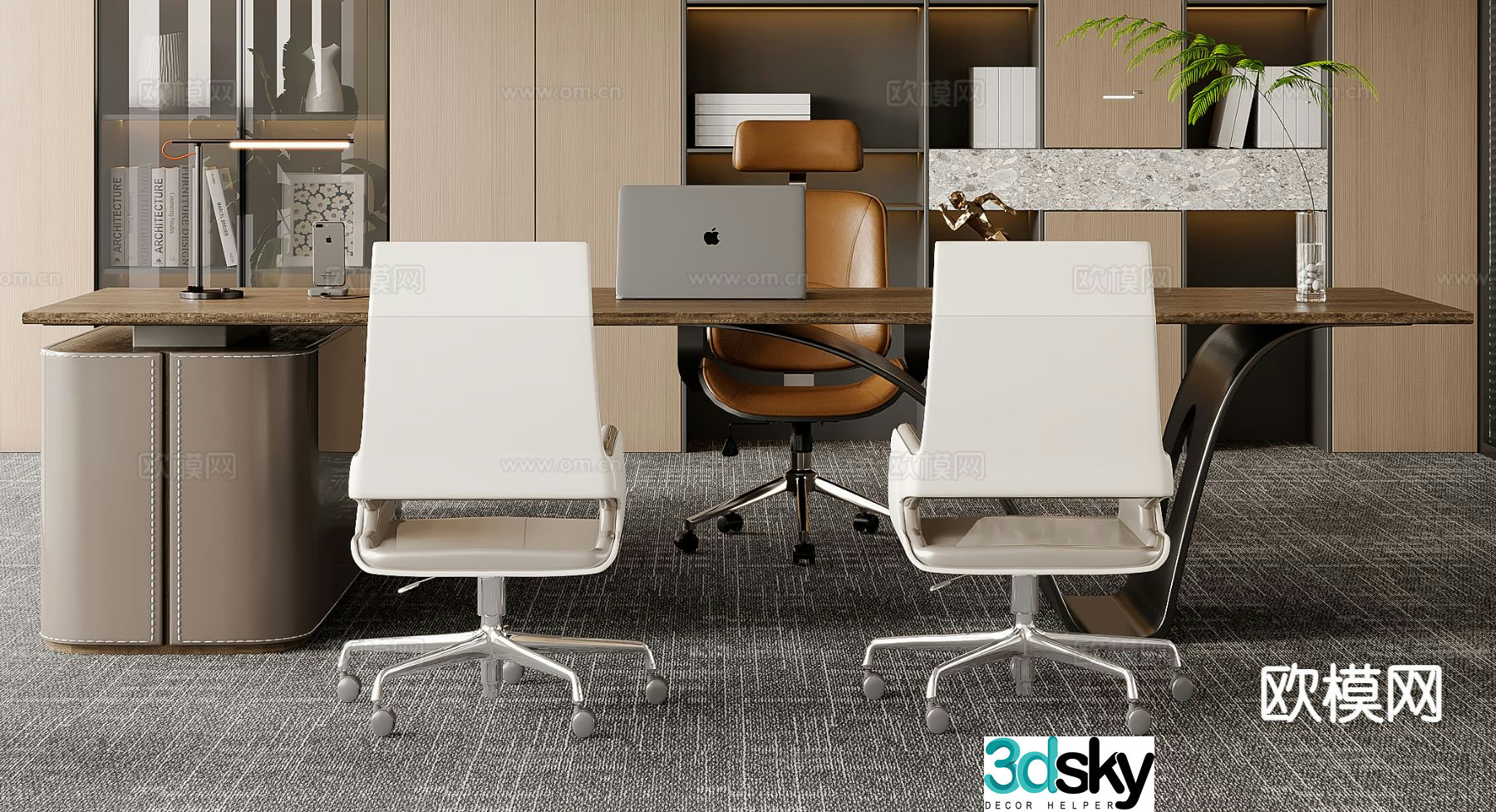 Desk table supervisor table office desk chair 3d model