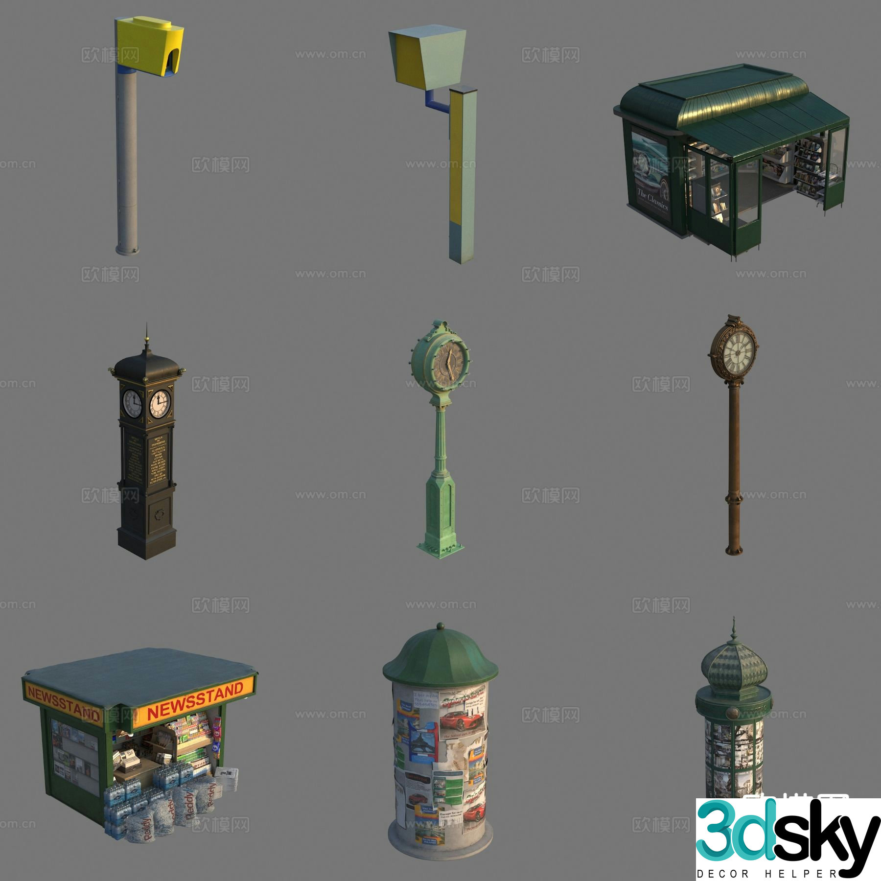 street sketch kiosk clock 3d model